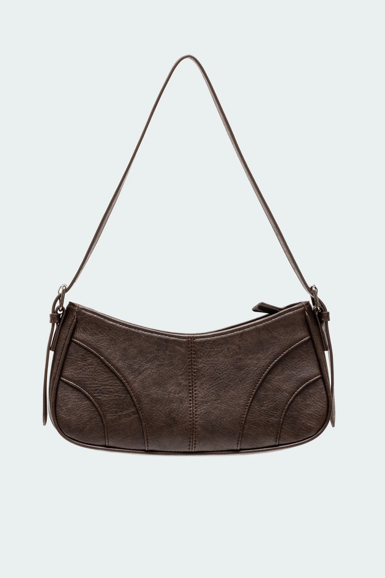 Dark Brown Curved Faux Leather Shoulder Bag