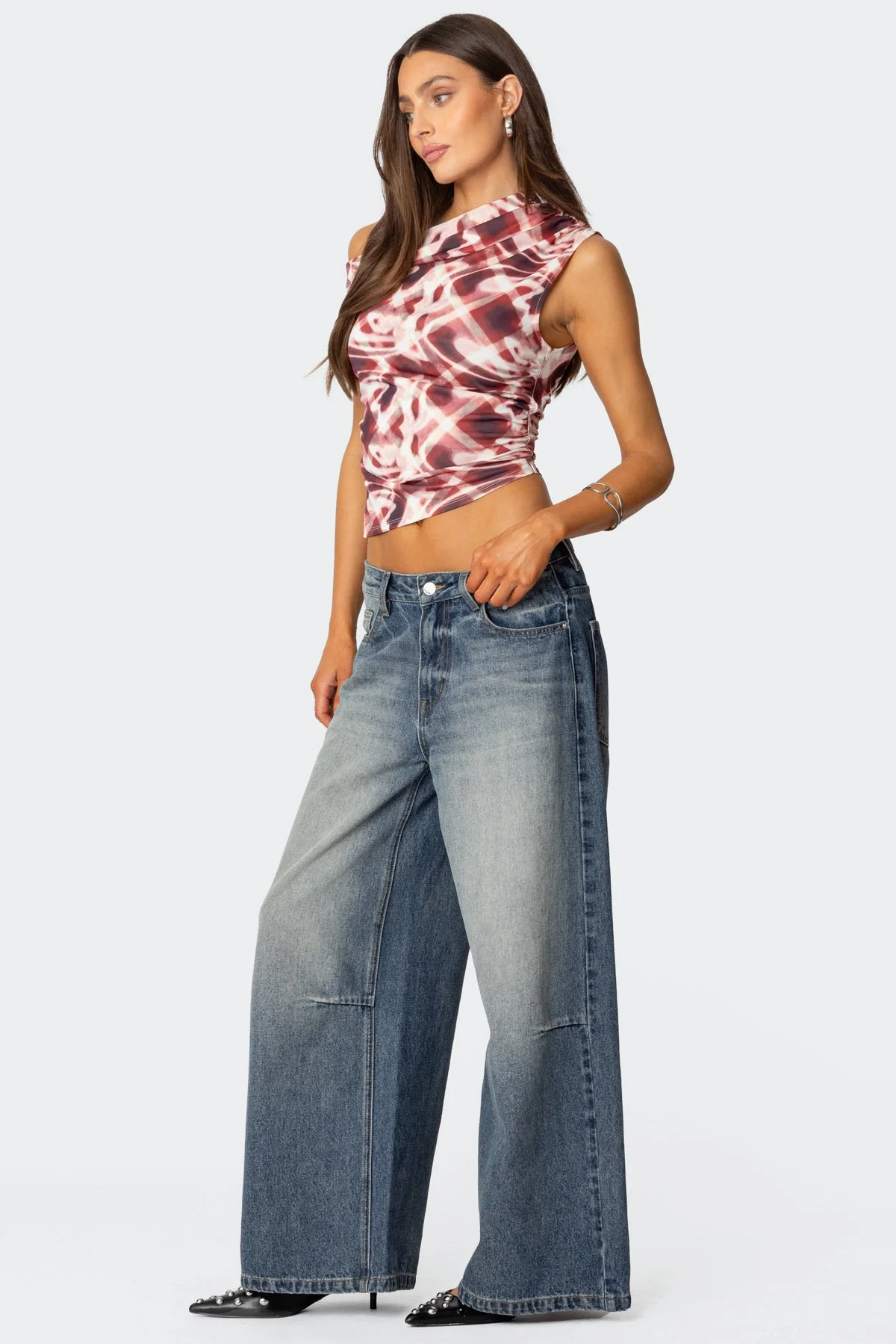 Stylish Red Plaid Asymmetric Top for Women