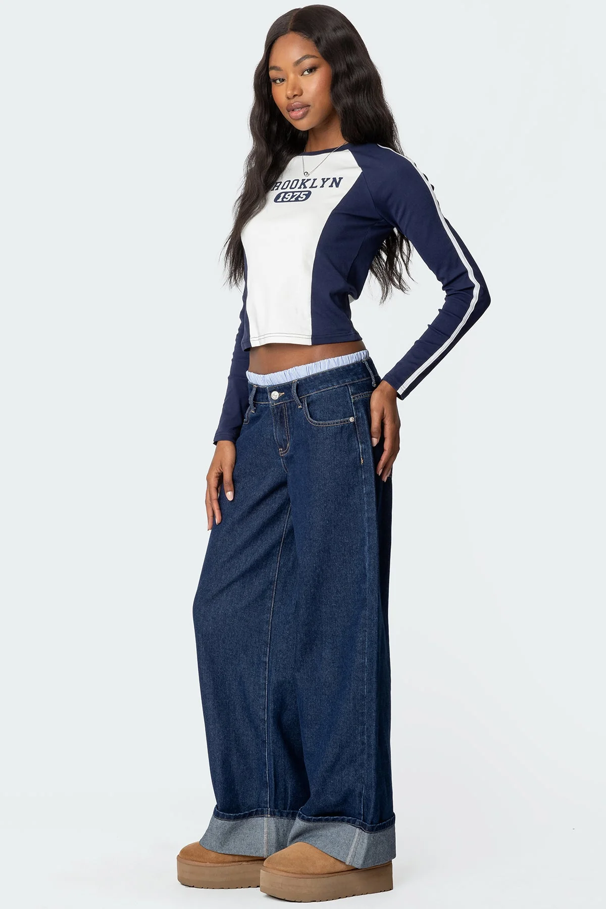 Dark Blue Striped Low Rise Denim Jeans