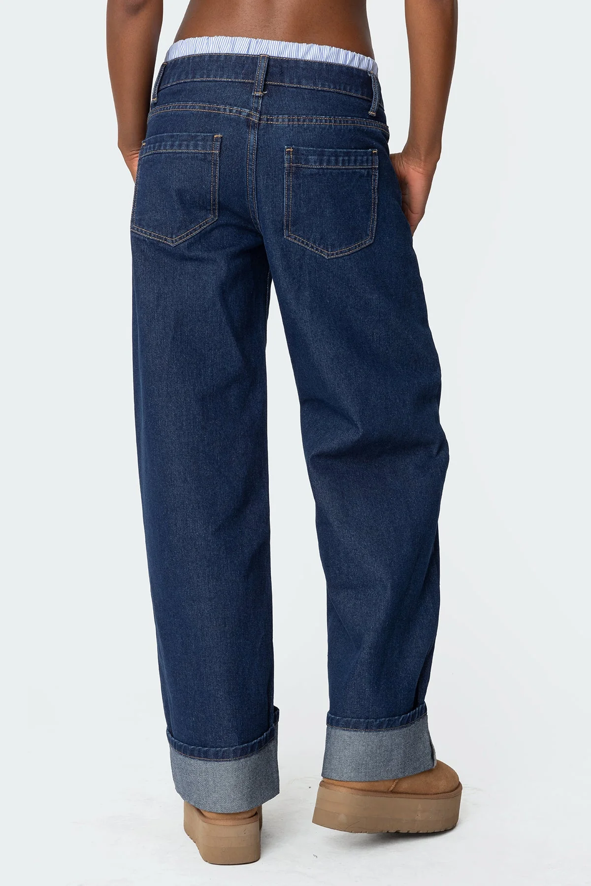 Dark Blue Striped Low Rise Denim Jeans