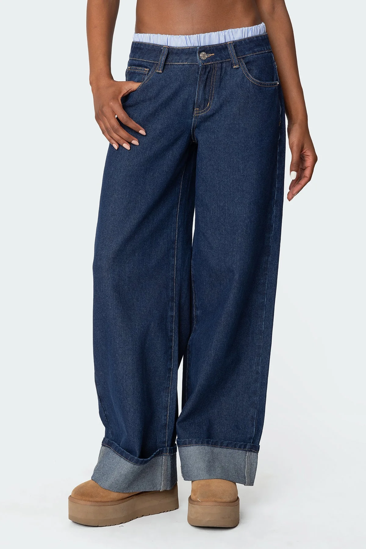 Dark Blue Striped Low Rise Denim Jeans