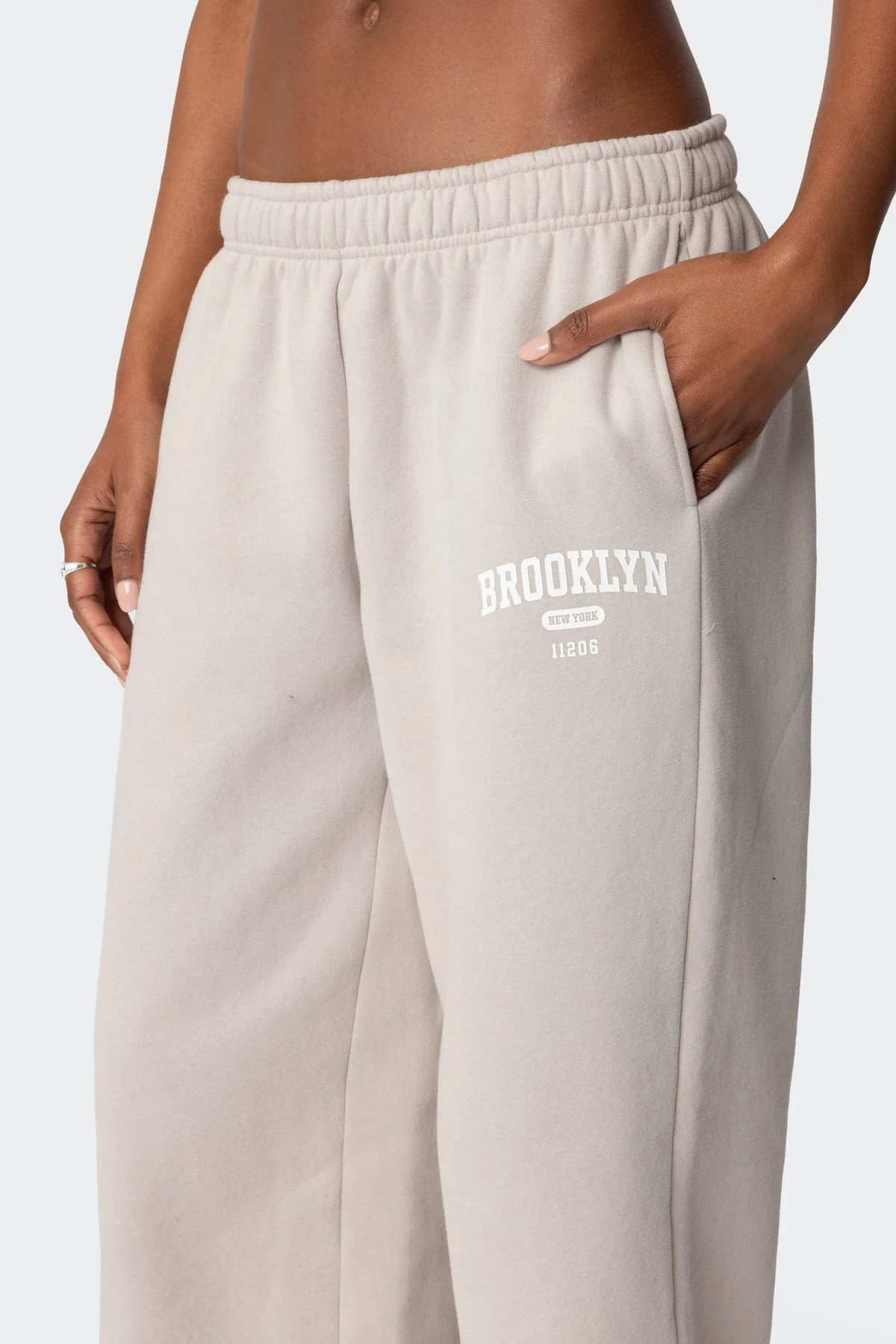 Beige Graphic Text Lounge Sweatpants Set