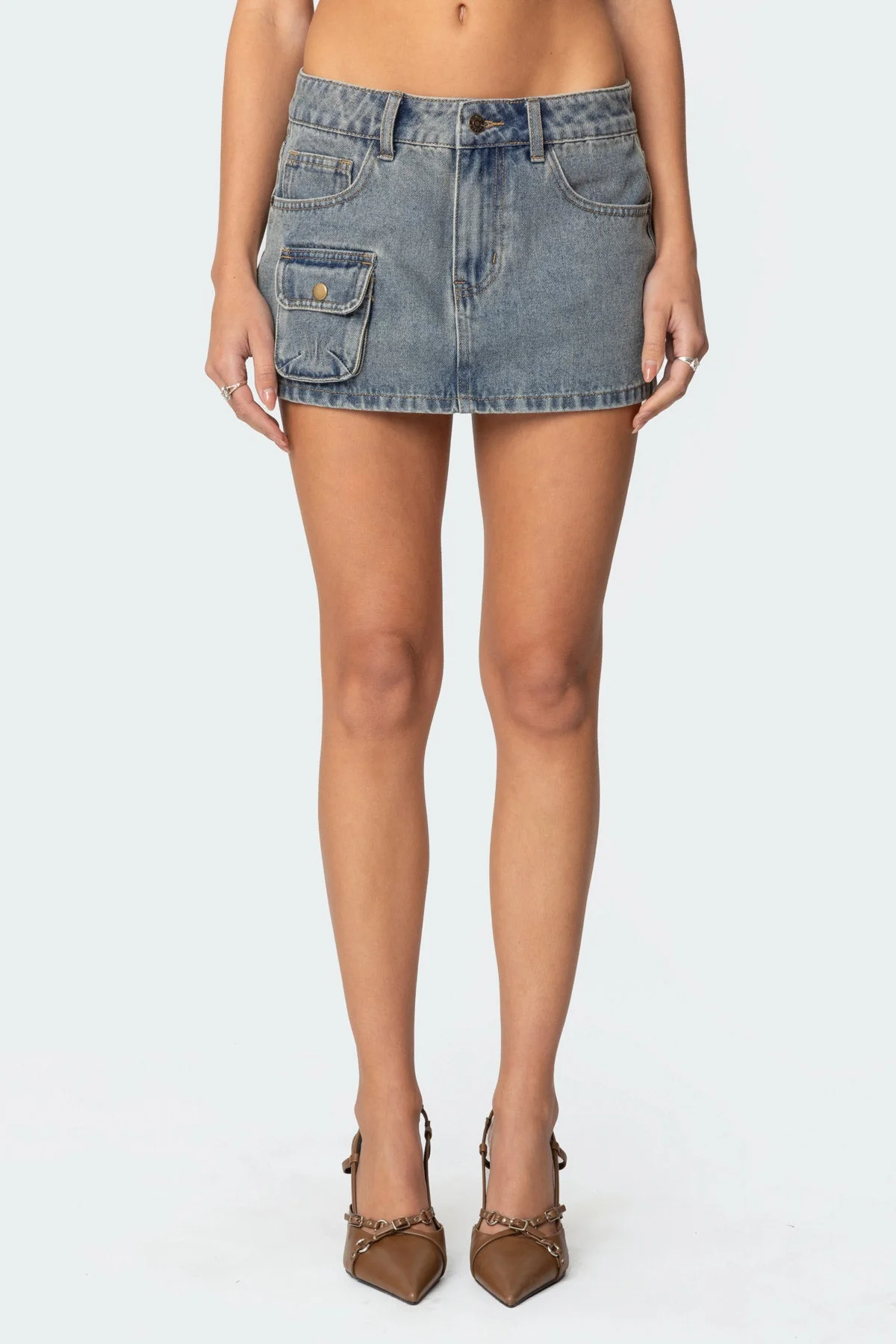 Blue Denim Cargo Mini Skirt Set