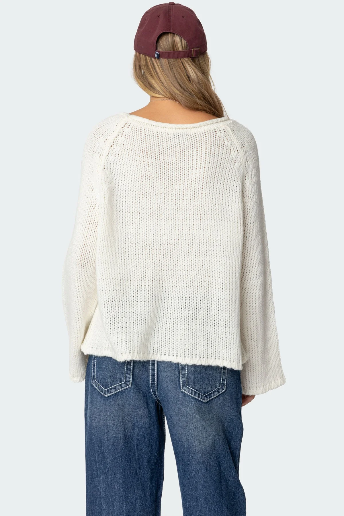 Cream Oversized Knit Sweater with Kangaroo Pocket