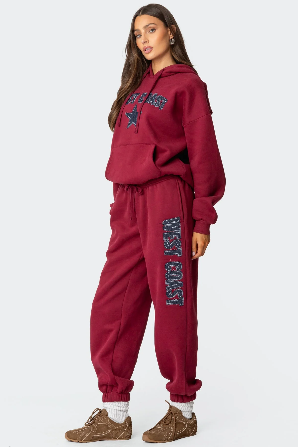 Burgundy Elastic Ankle Sweatpants Set