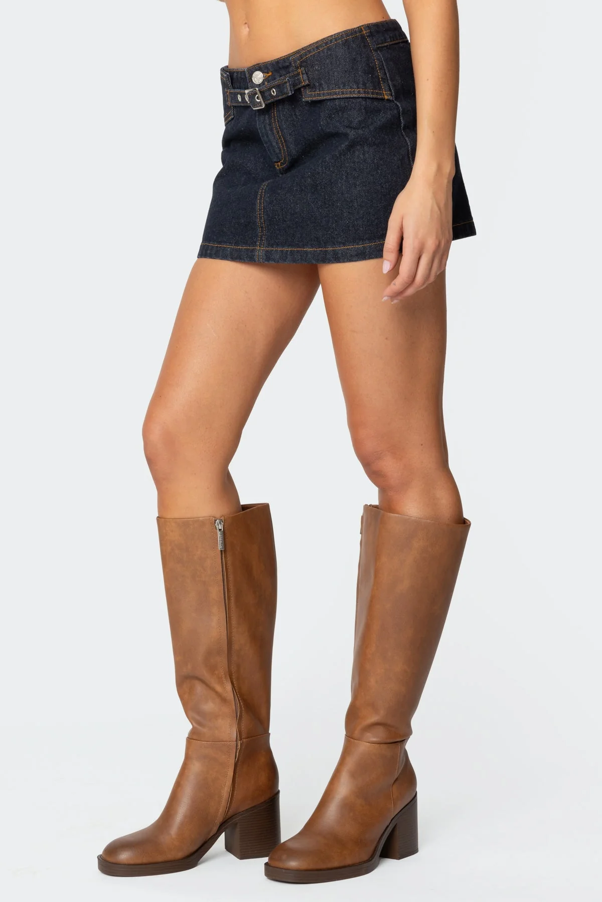 Denim Mini Skirt with Buckled Detailing