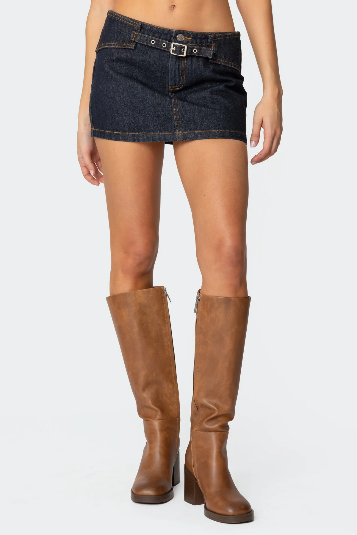 Denim Mini Skirt with Buckled Detailing