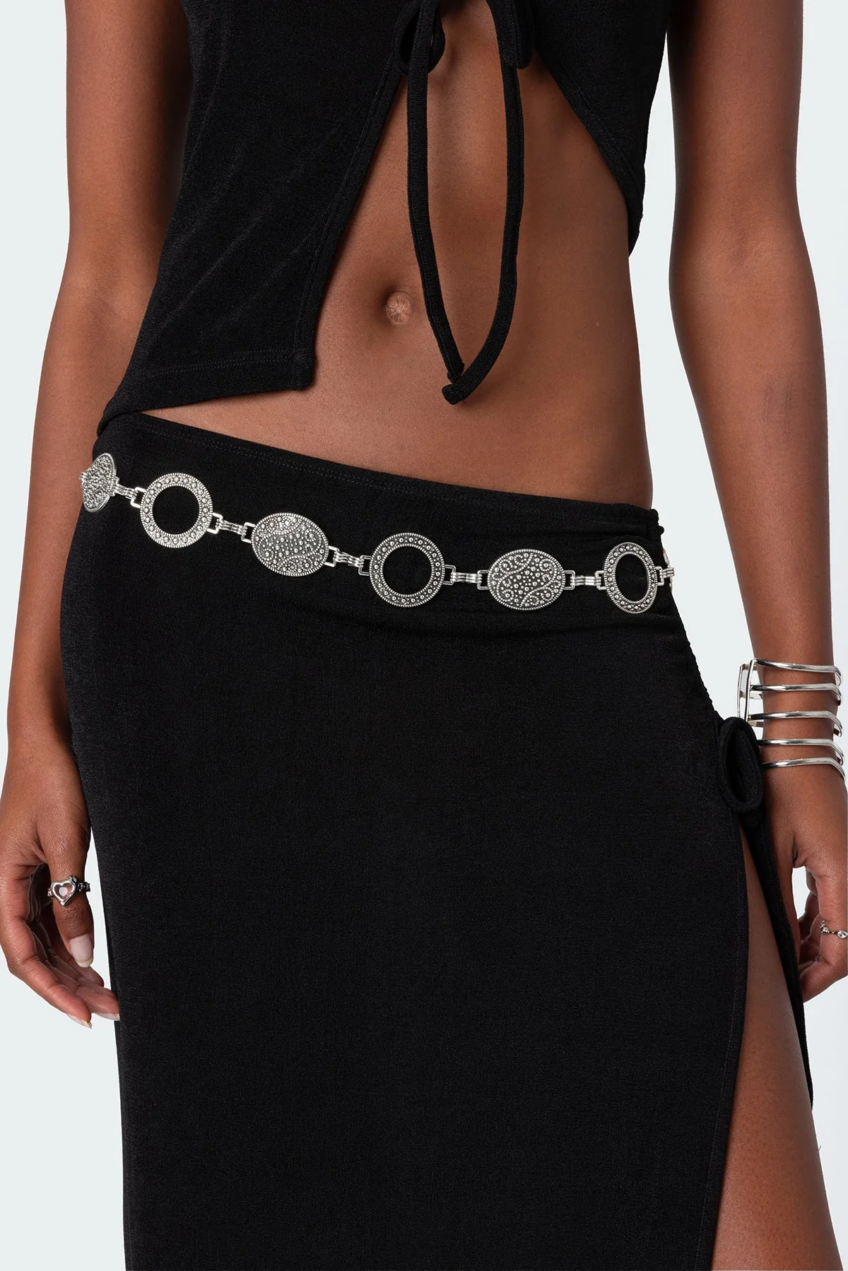 Silver Circular Chain Belt Stylishly Accents Outfits