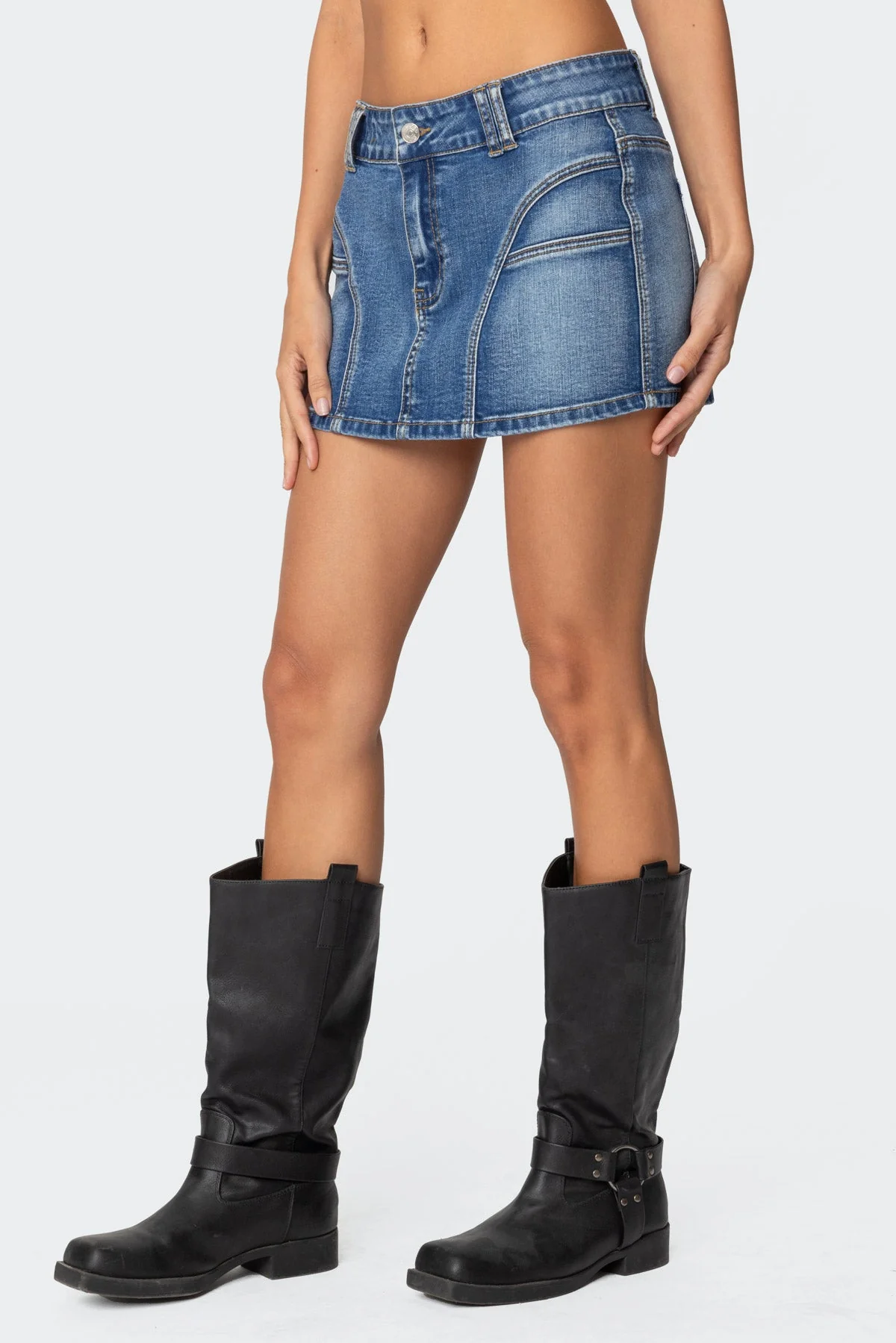 Blue Washed Denim Mini Skirt - Stretchy Cotton Spandex Blend