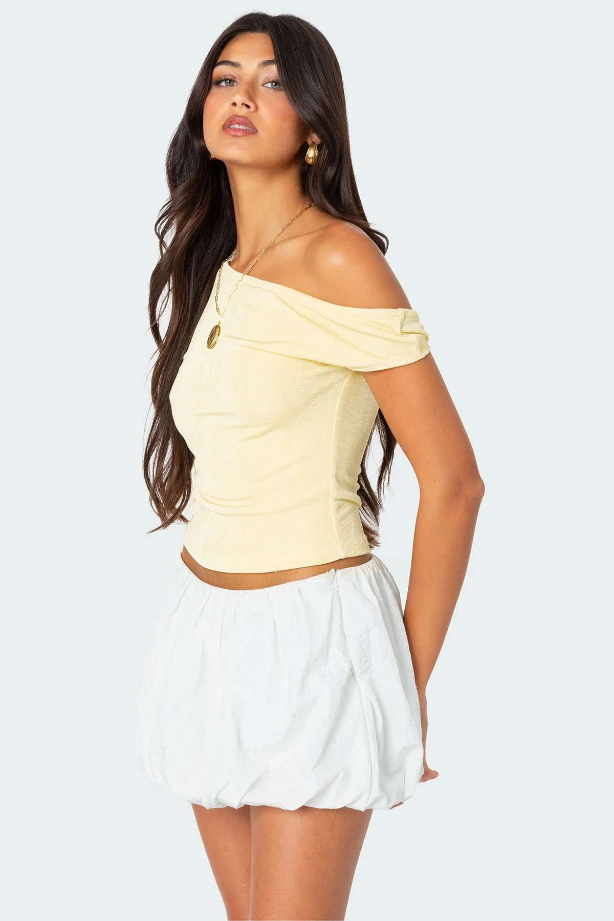 Yellow Asymmetric Off Shoulder Top for Women