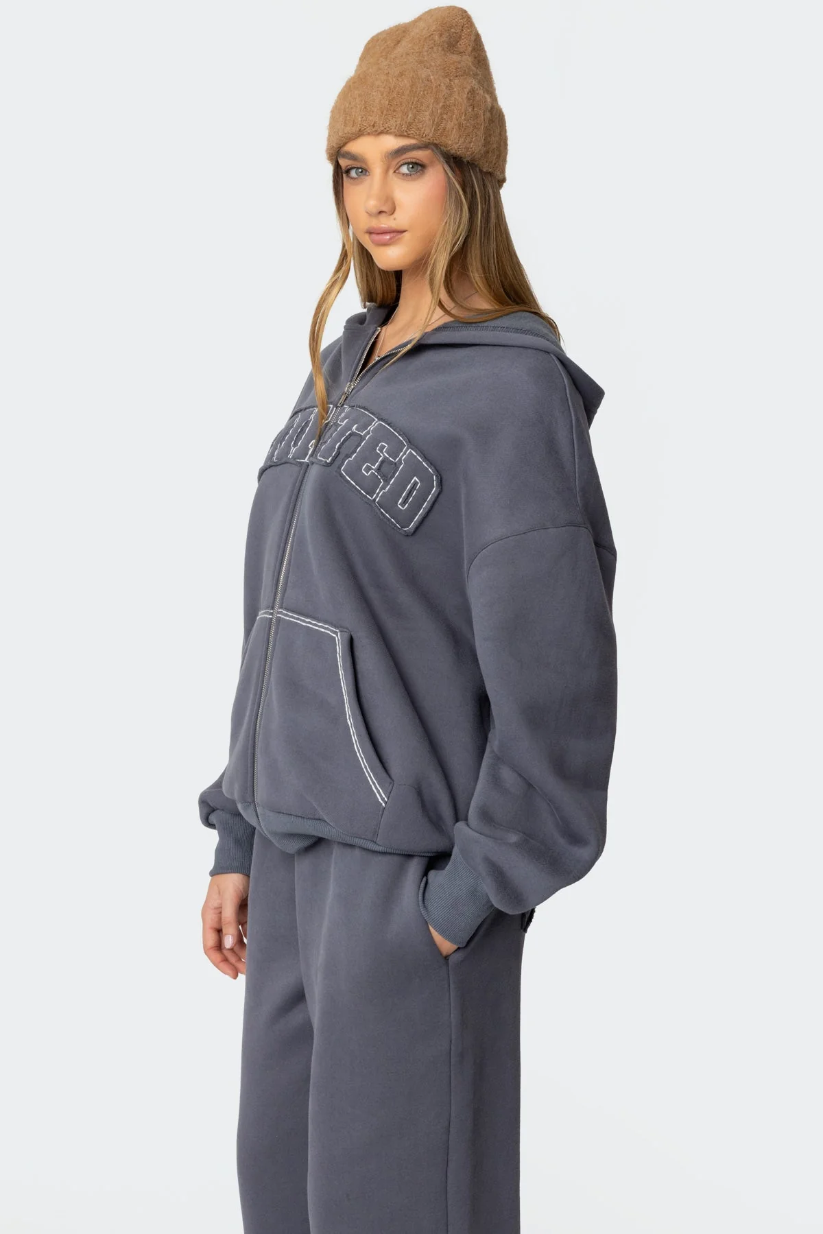 Cozy Gray Oversized Hoodie with Front Zip Closure