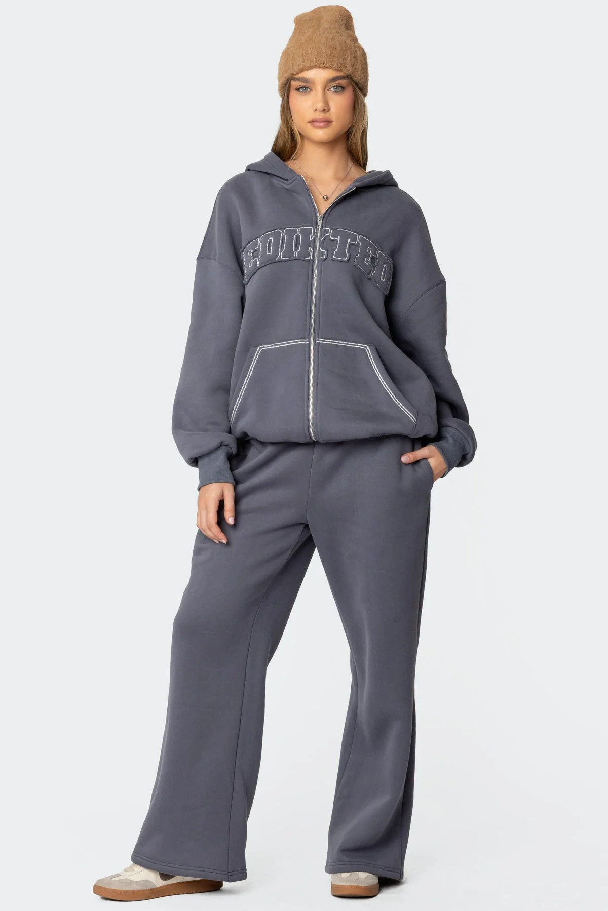 Cozy Gray Oversized Hoodie with Front Zip Closure