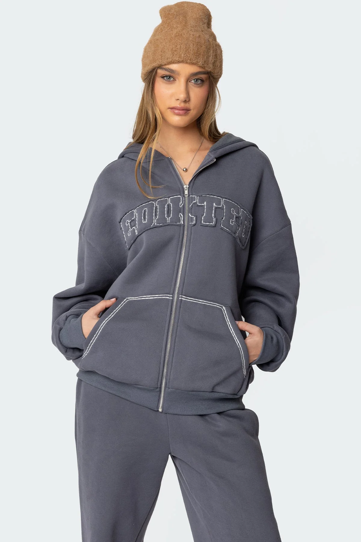 Cozy Gray Oversized Hoodie with Front Zip Closure