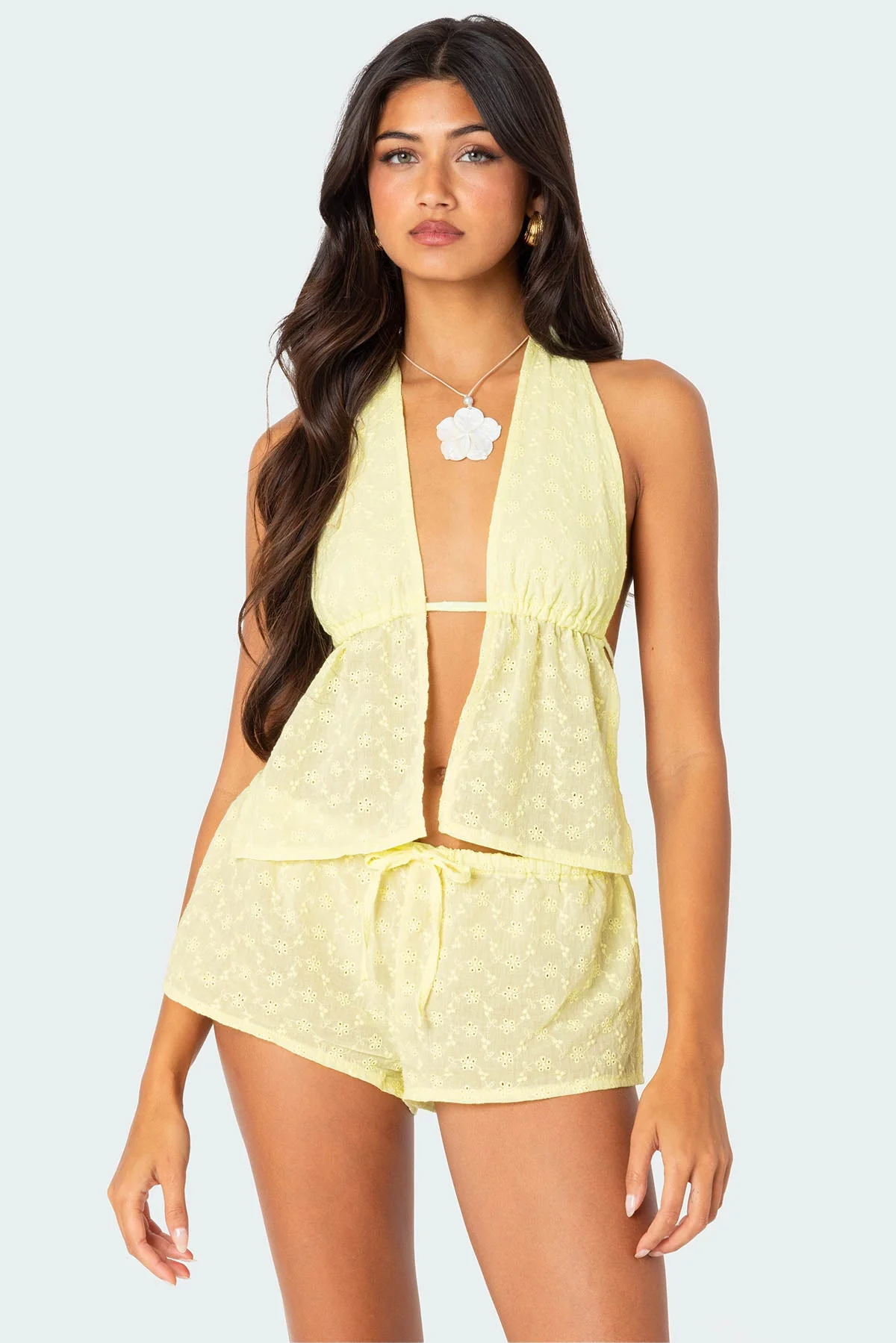 Cayenne Eyelet Halter Neck Cotton Top