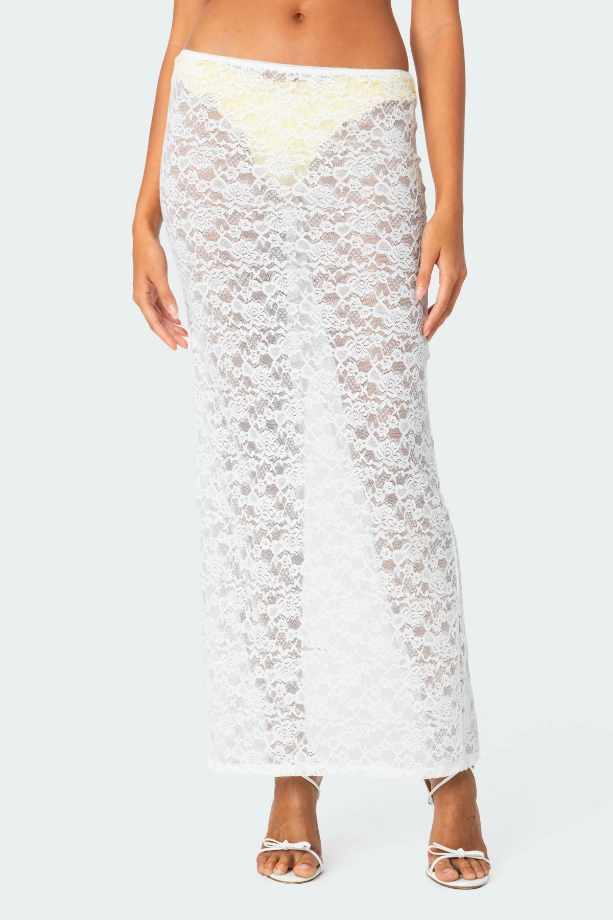 White Sheer Lace Maxi Skirt Dress
