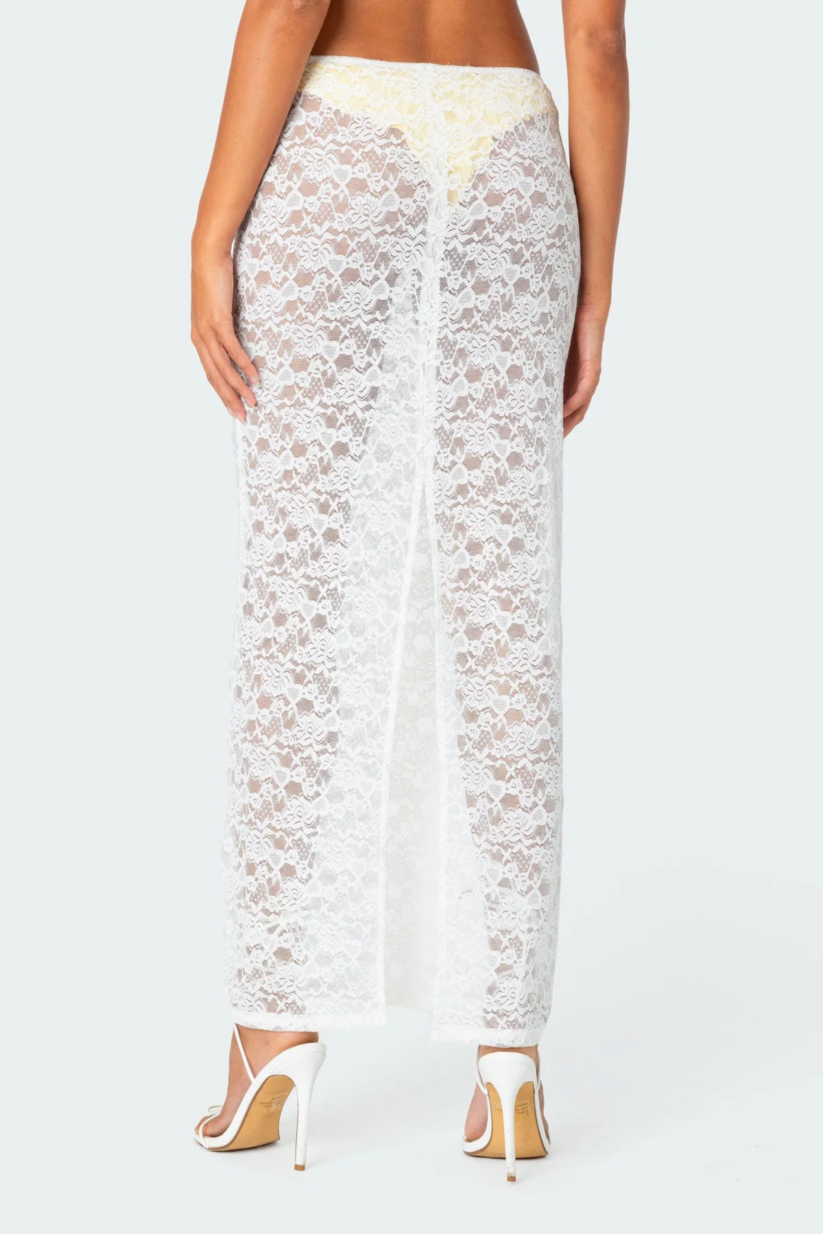White Sheer Lace Maxi Skirt Dress