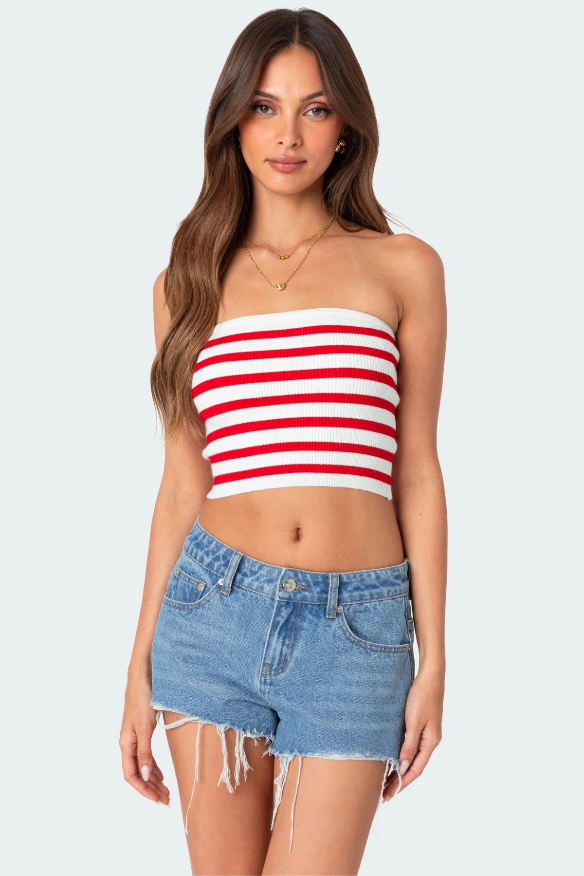 Red Ribbed Tube Top for Women