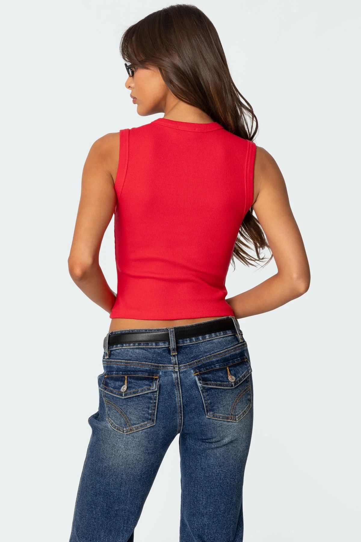 Red Cotton Button-Up Tank Top
