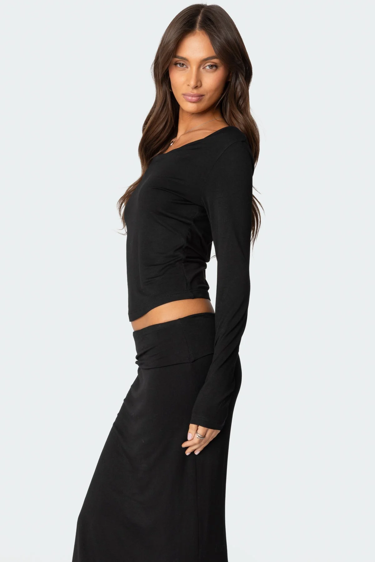 Black Cowl Neck Top Long Sleeve Set