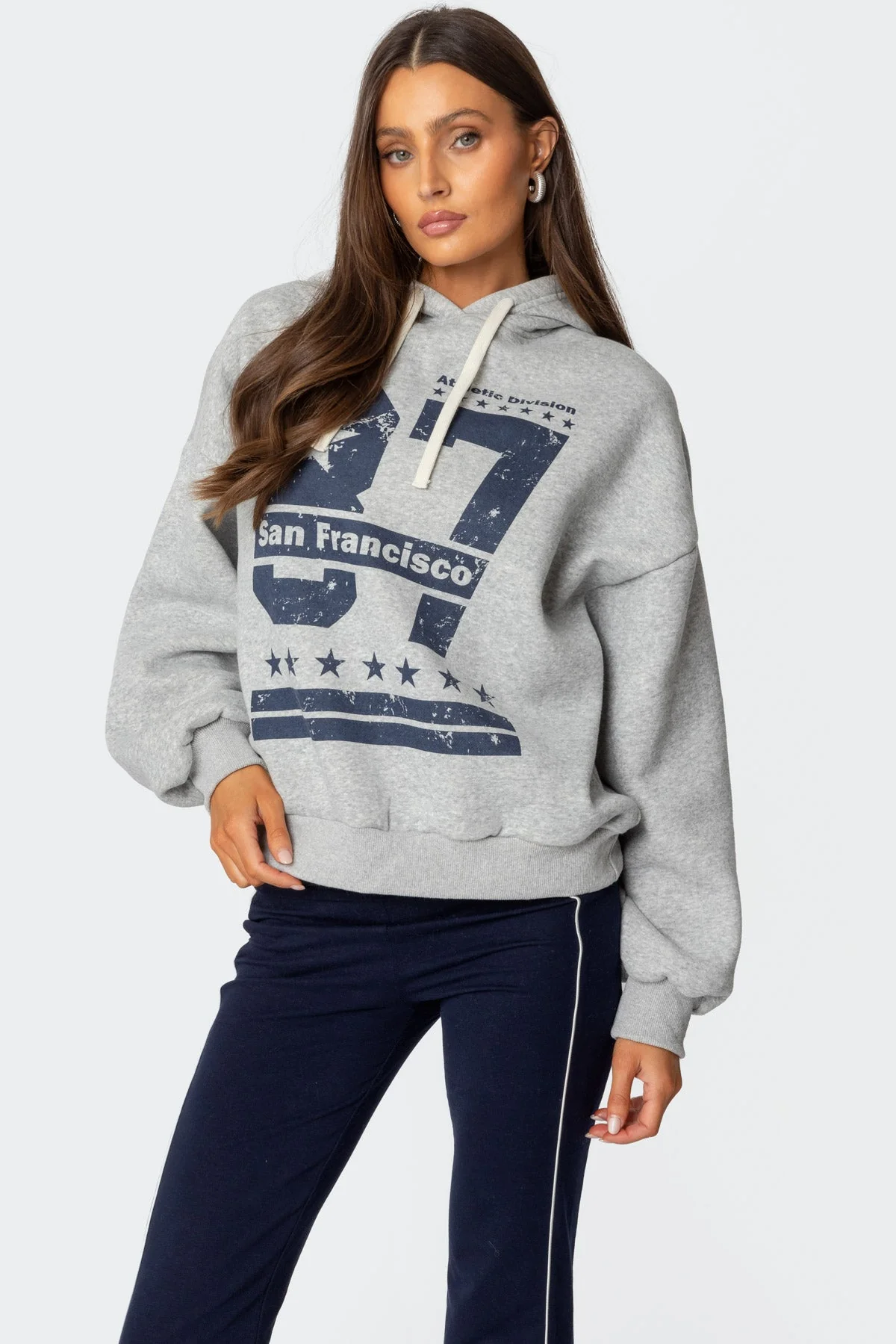 Gray Melange Graphic Print Hoodie - San Francisco 87 Design