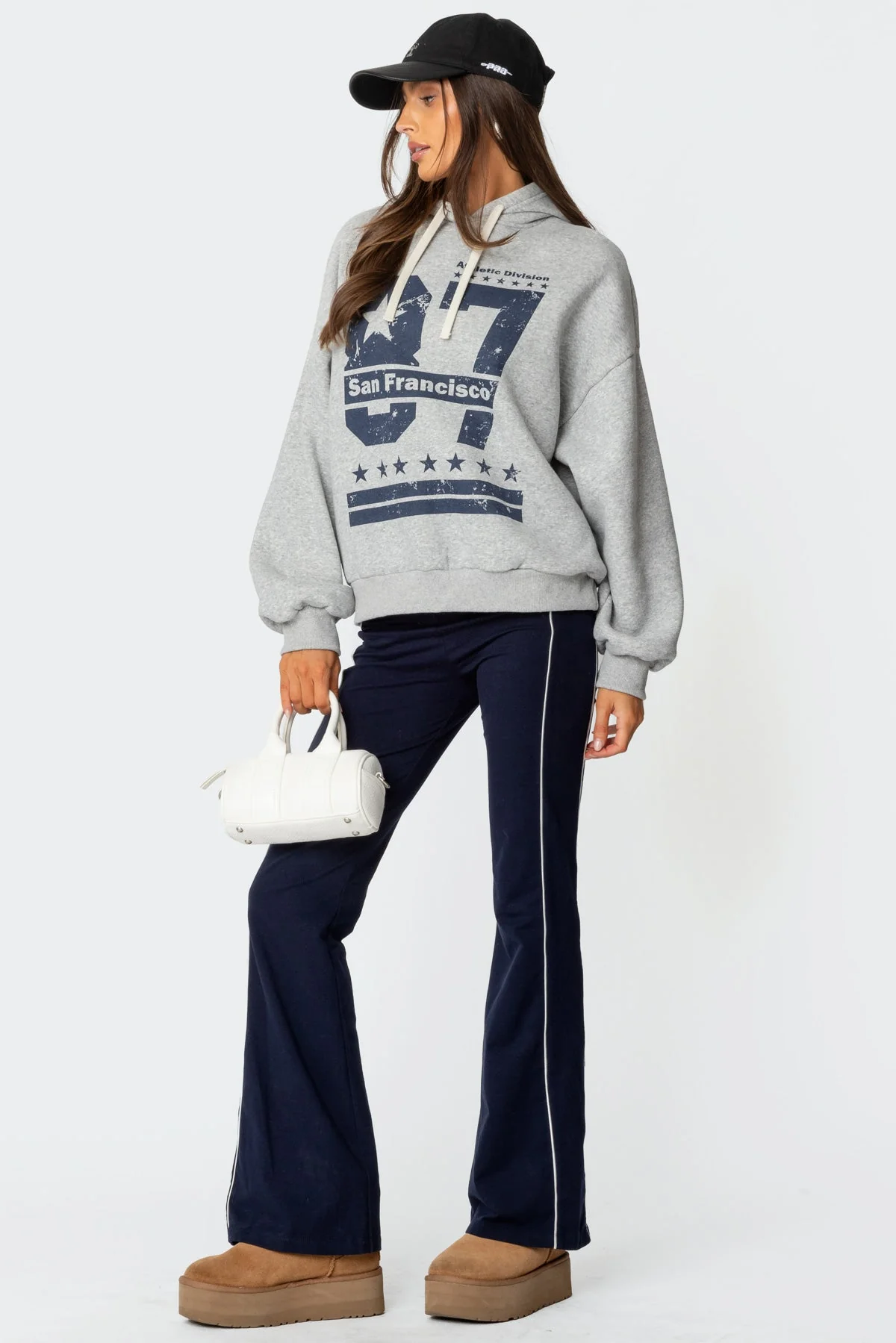 Gray Melange Graphic Print Hoodie - San Francisco 87 Design