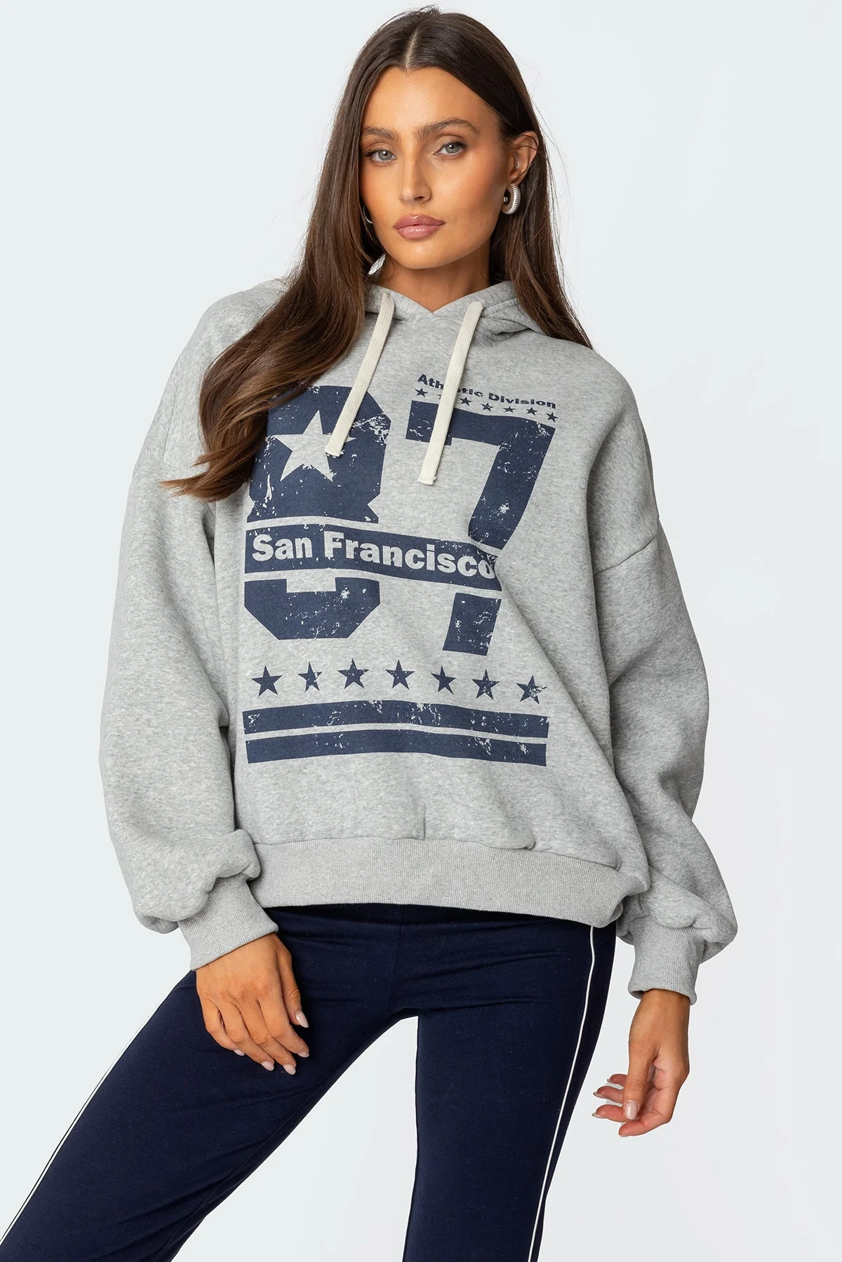 Gray Melange Graphic Print Hoodie - San Francisco 87 Design