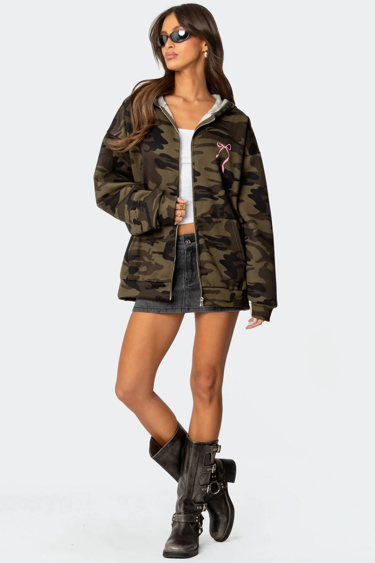 Green Camo Oversized Bow Hoodie for Women