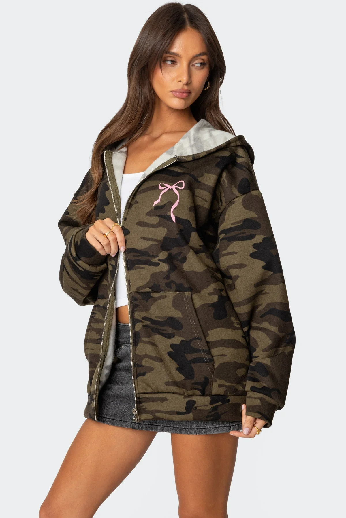 Green Camo Oversized Bow Hoodie for Women