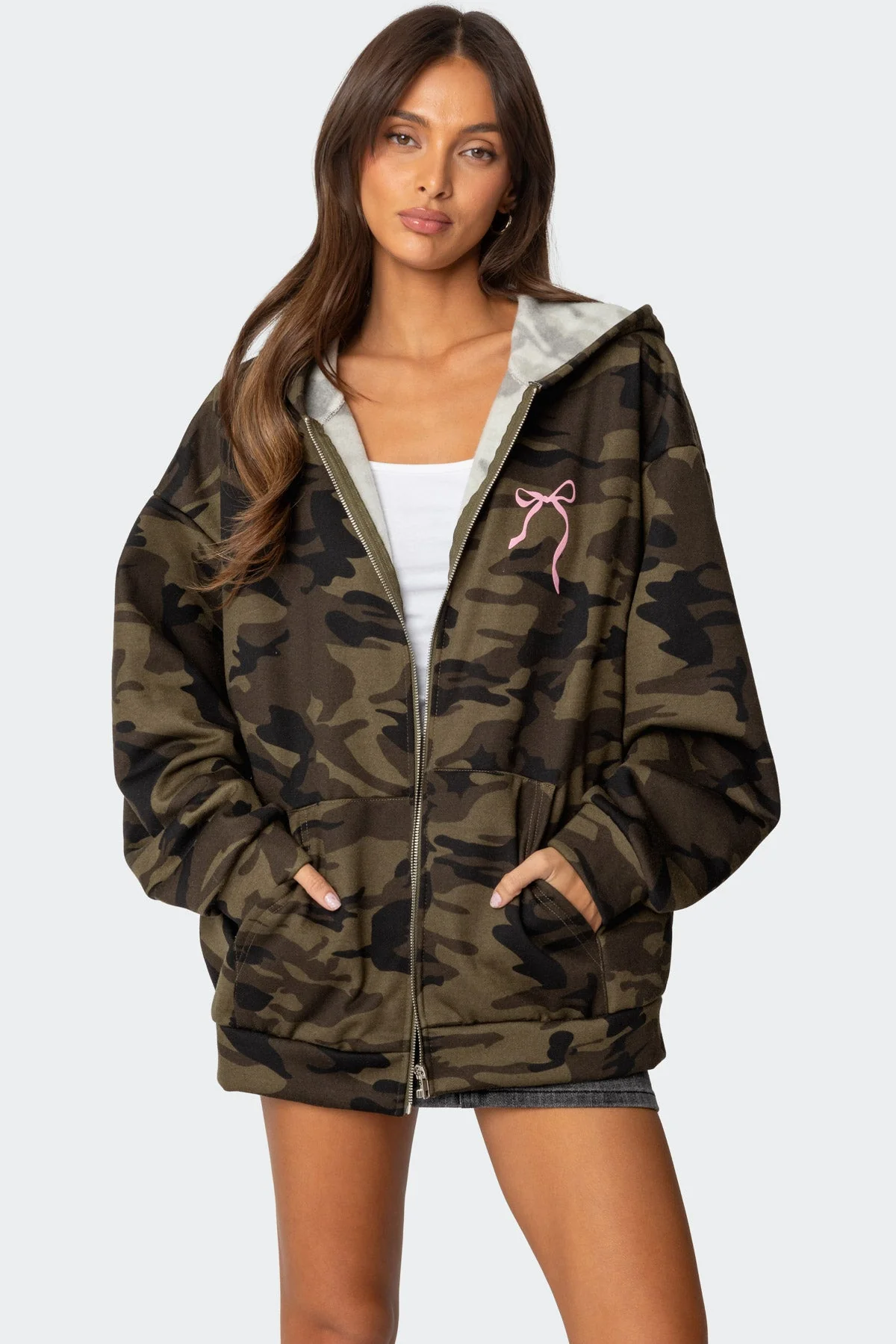 Green Camo Oversized Bow Hoodie for Women