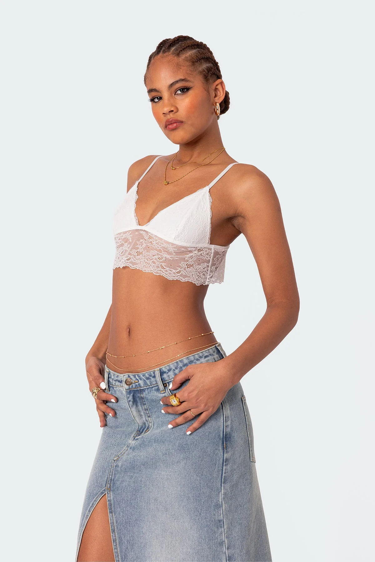 Adjustable Lace Crop Bra Top White