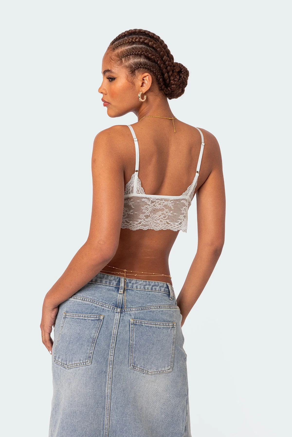 Adjustable Lace Crop Bra Top White