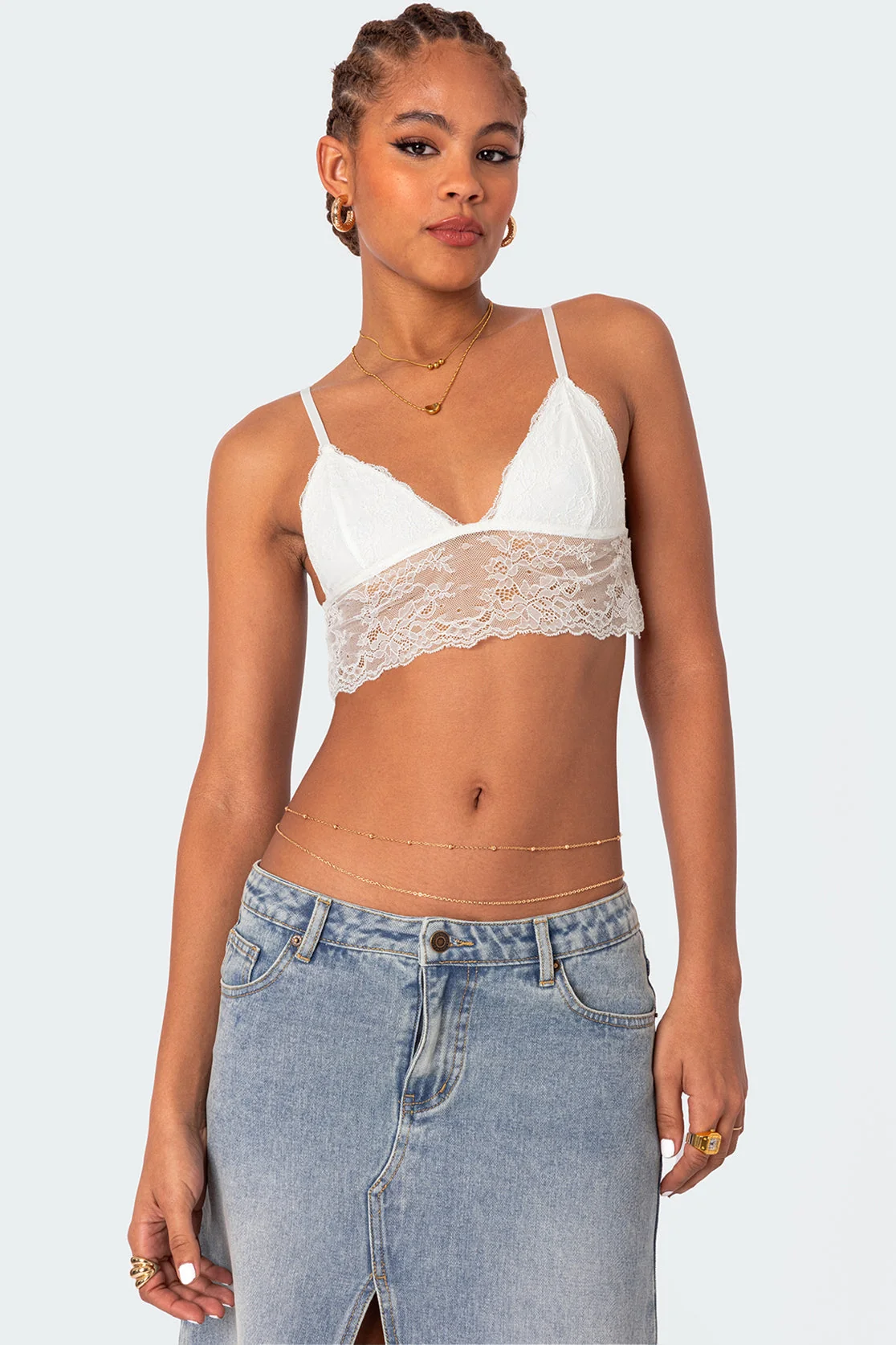 Adjustable Lace Crop Bra Top White