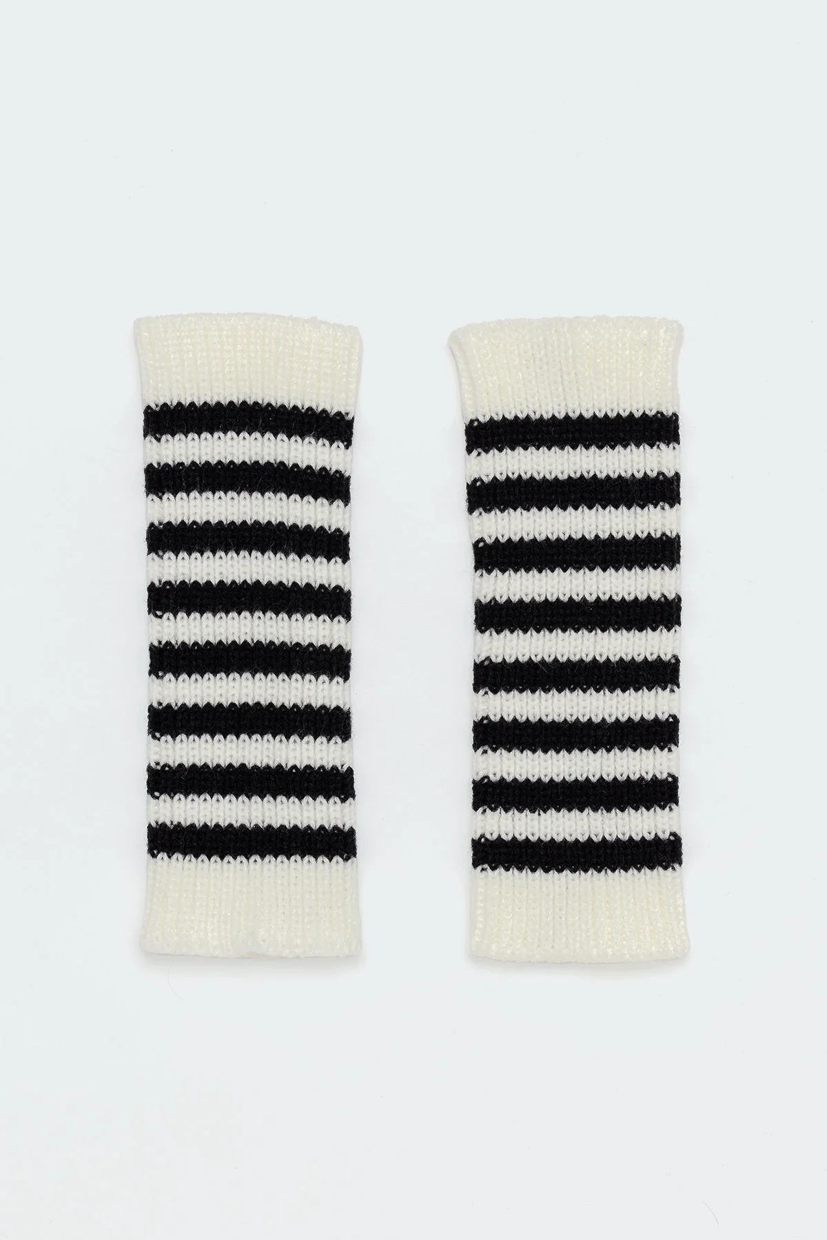 Black and White Striped Knitted Fingerless Gloves