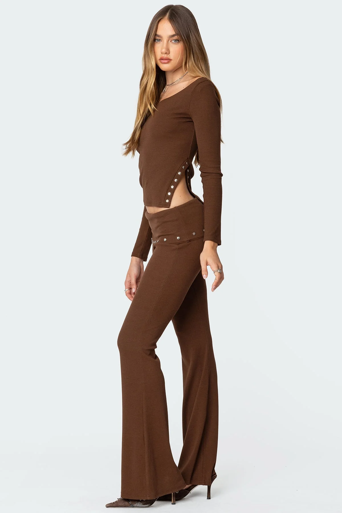 Brown Studded Asymmetric Top for Aries Women