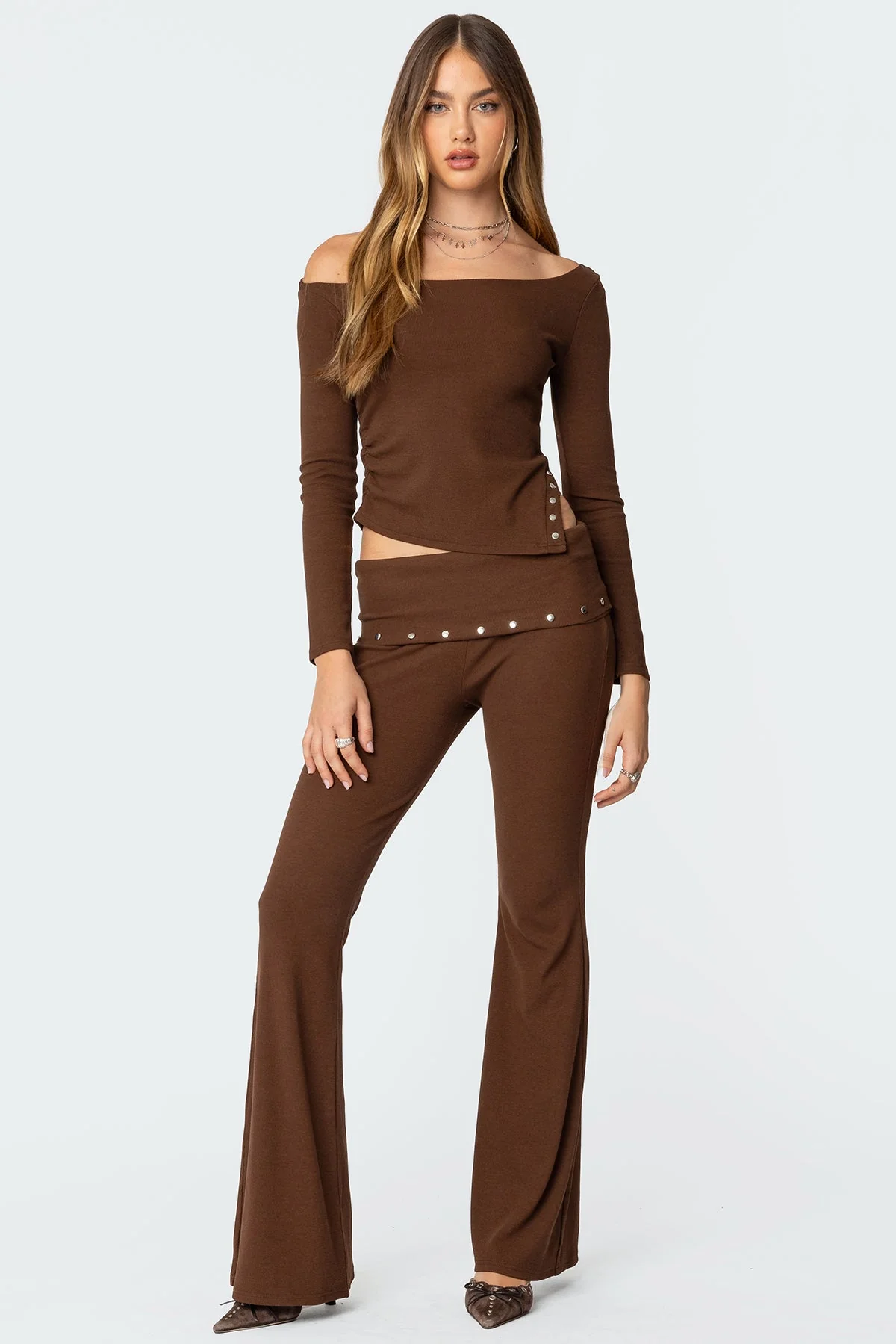 Brown Studded Asymmetric Top for Aries Women