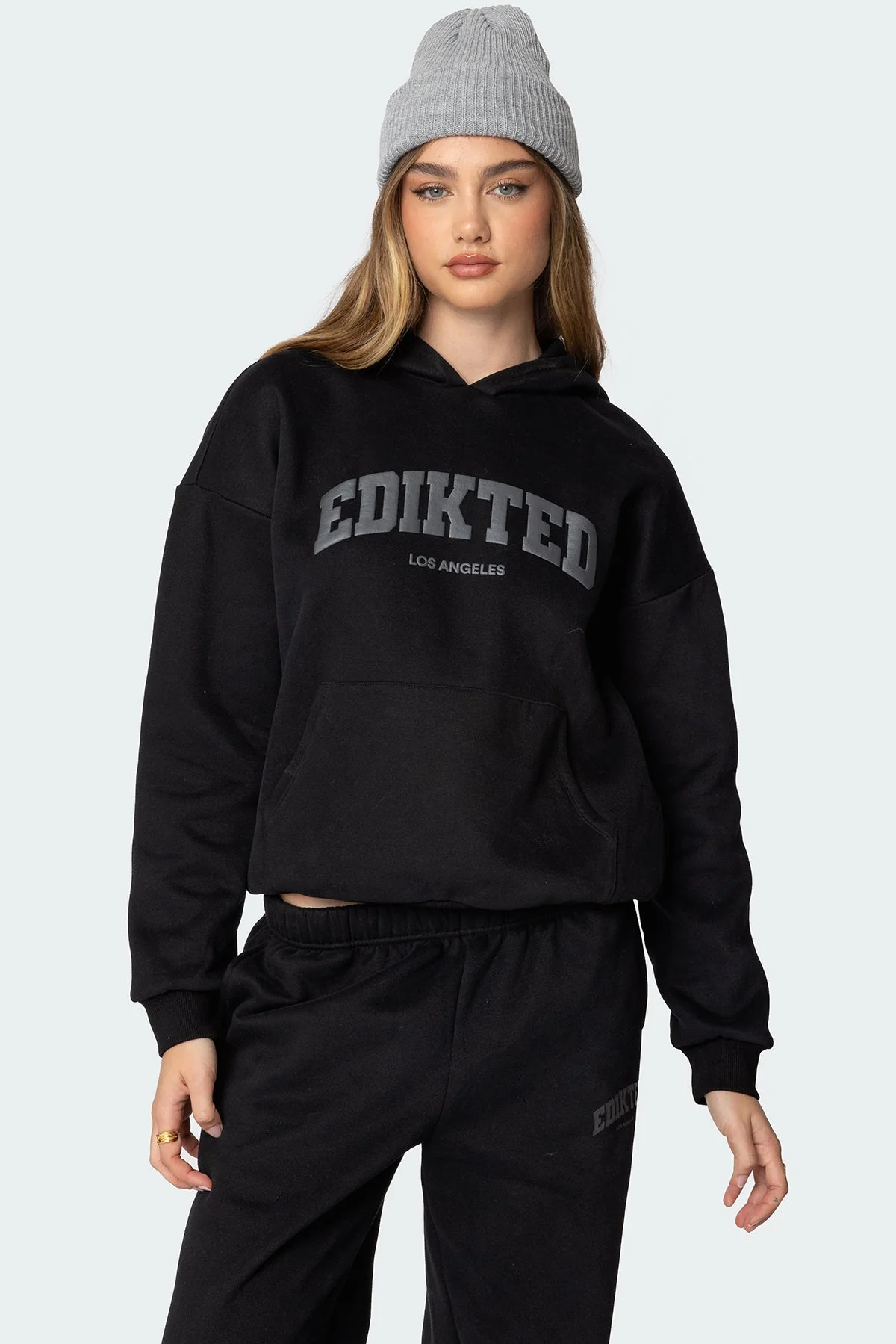Black Graphic Text Matching Set Hoodie