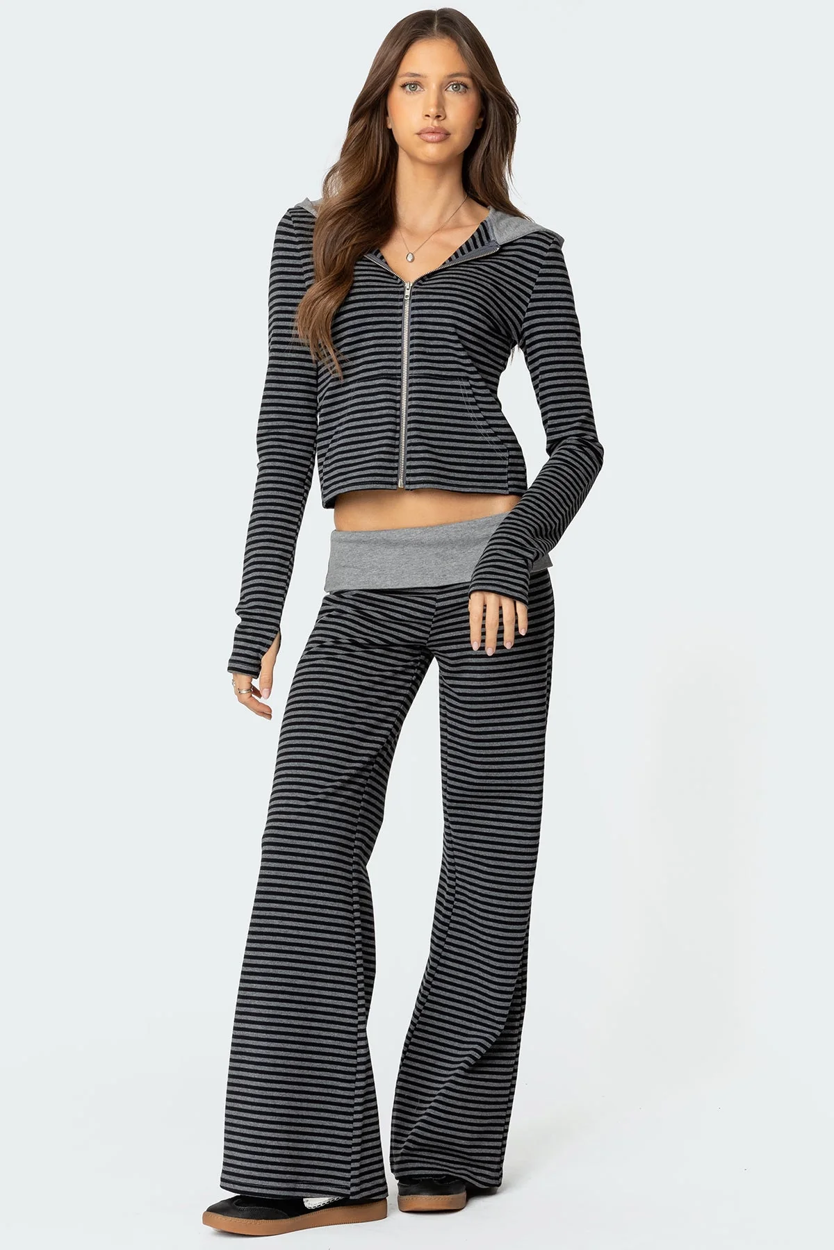 Striped Cotton Spandex Fold Over Lounge Pants