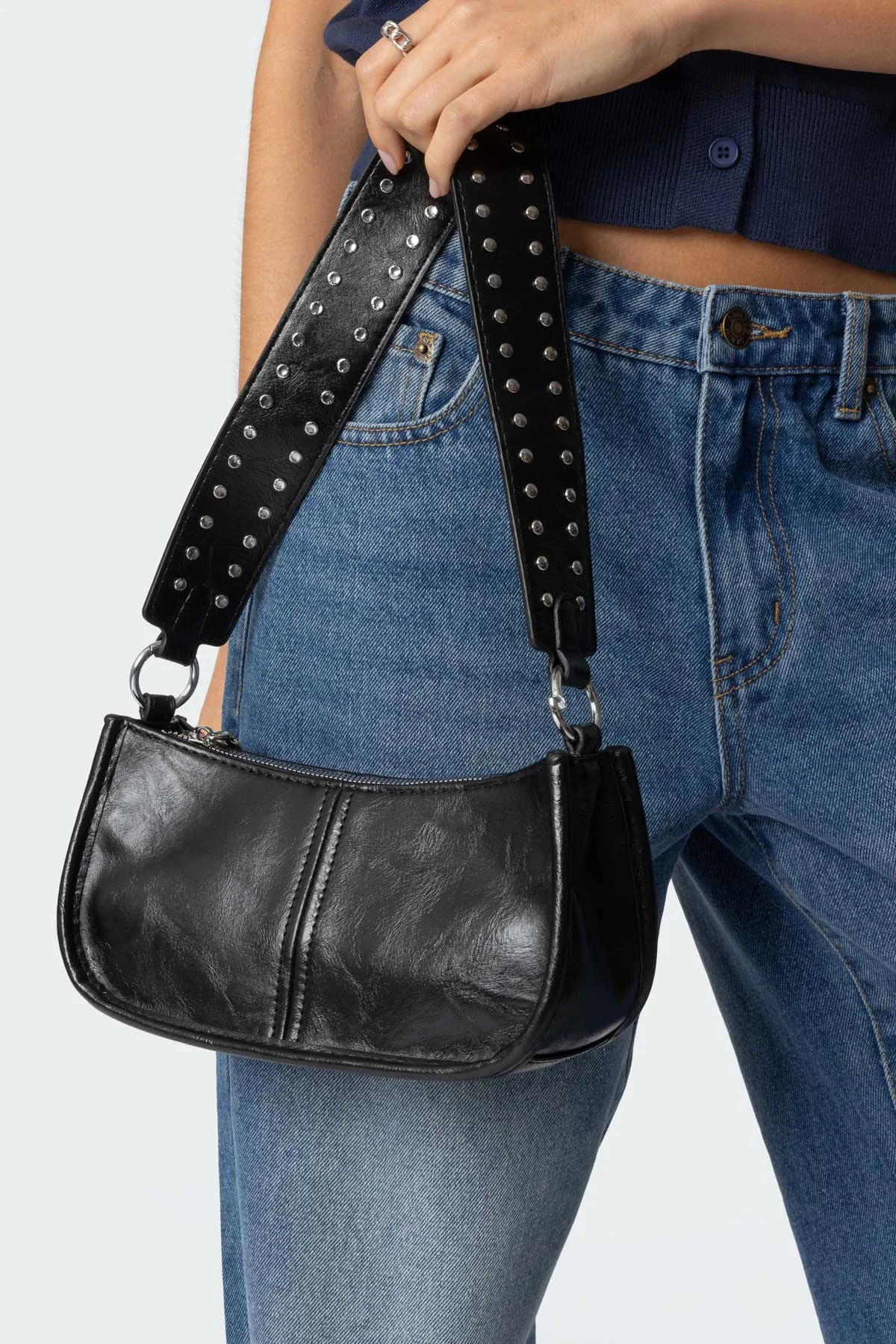 Black Studded Strap Faux Bag - Hand Washable