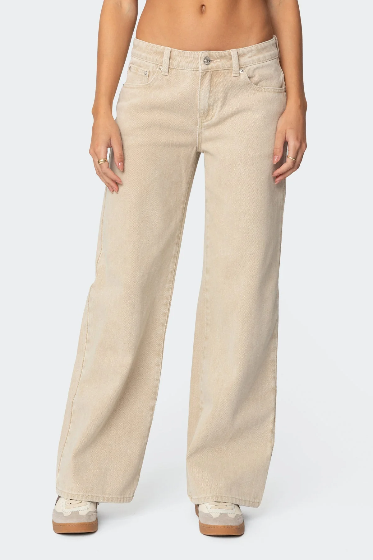 Beige Washed Denim Low Rise Jeans