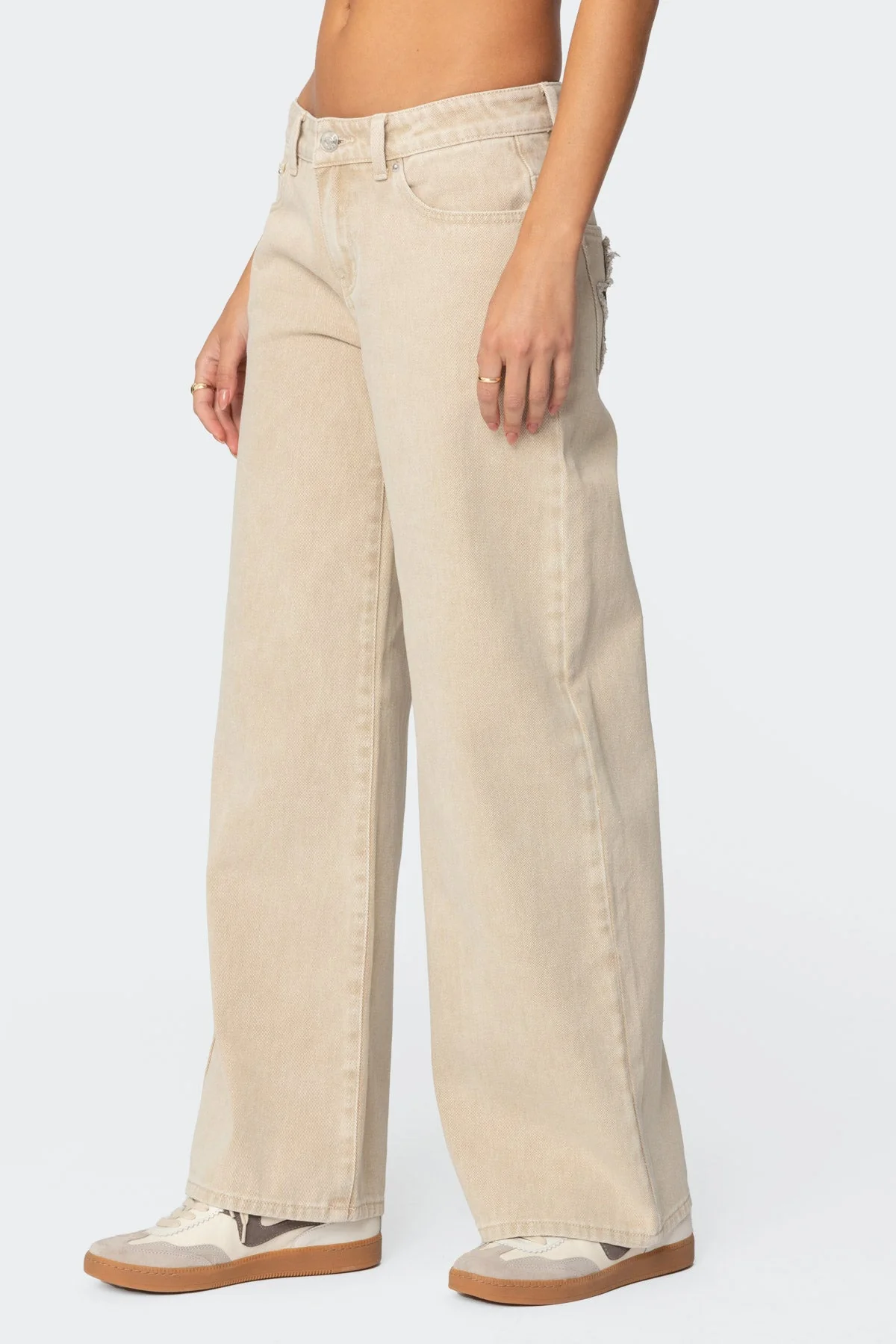 Beige Washed Denim Low Rise Jeans