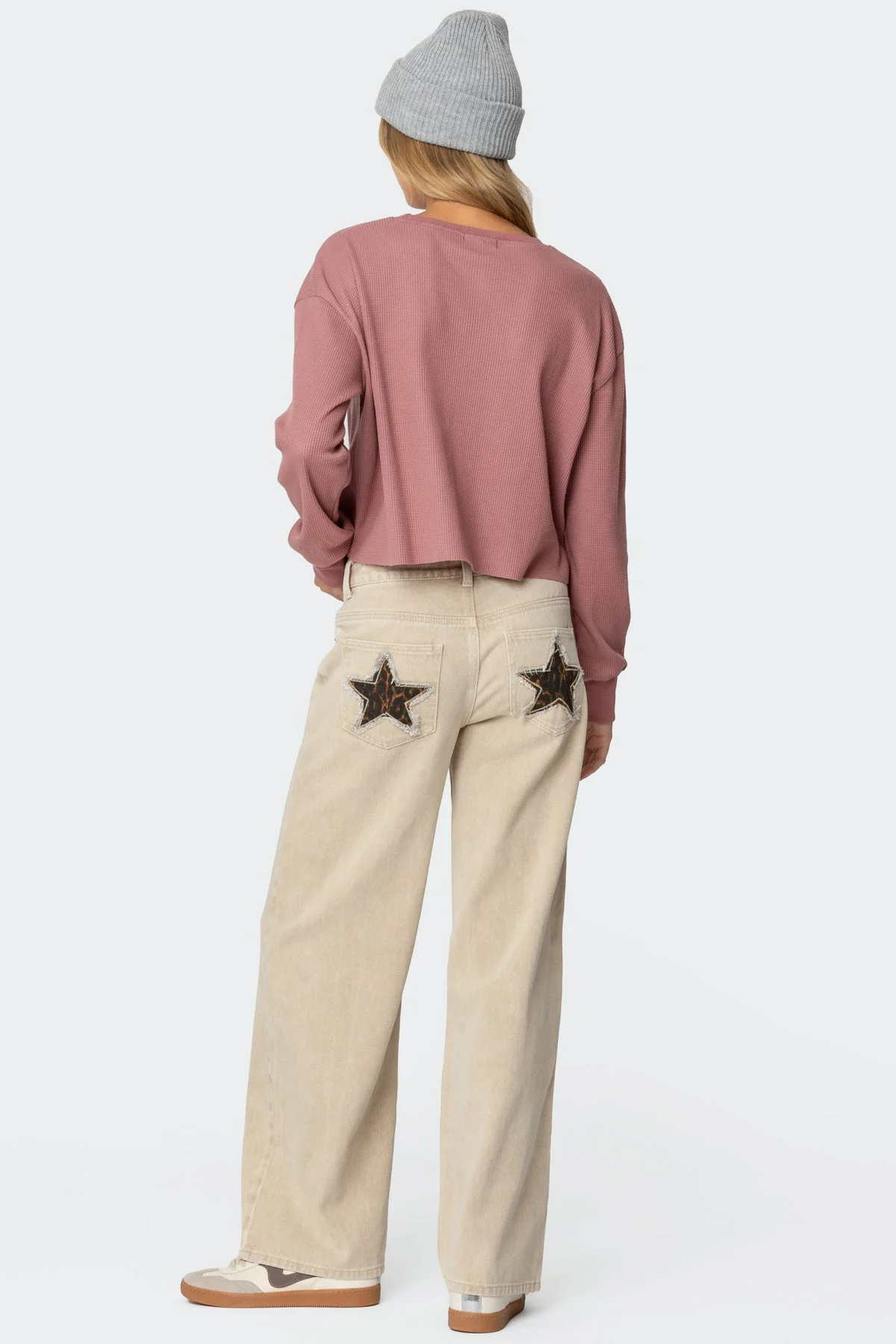 Beige Washed Denim Low Rise Jeans