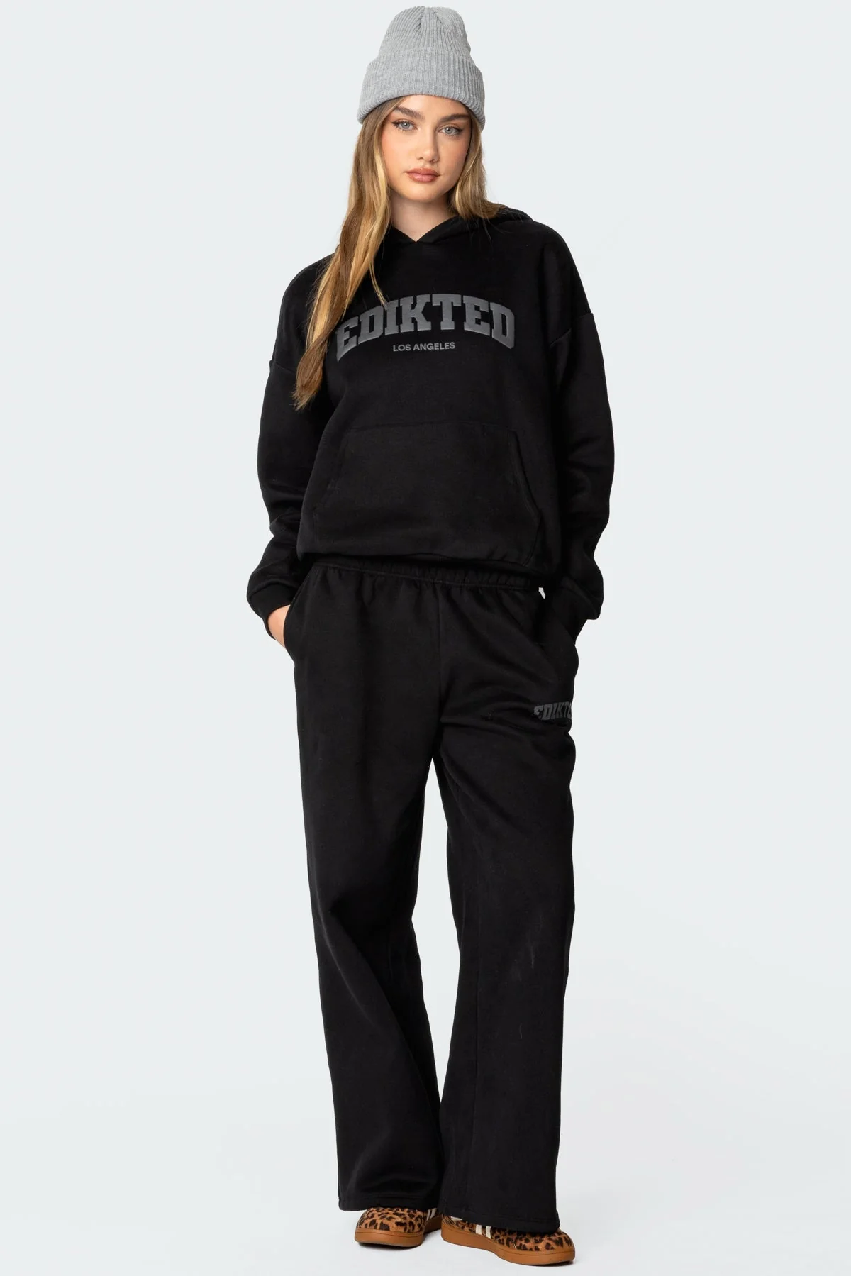 Graphic Text Black Sweatpants Set