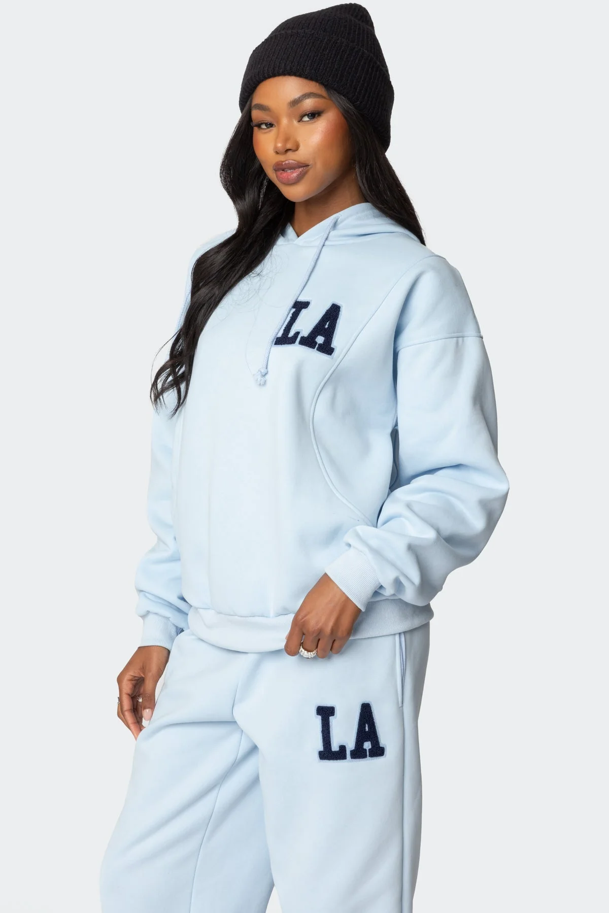 Light Blue Oversized Hoodie with Graphic Patch