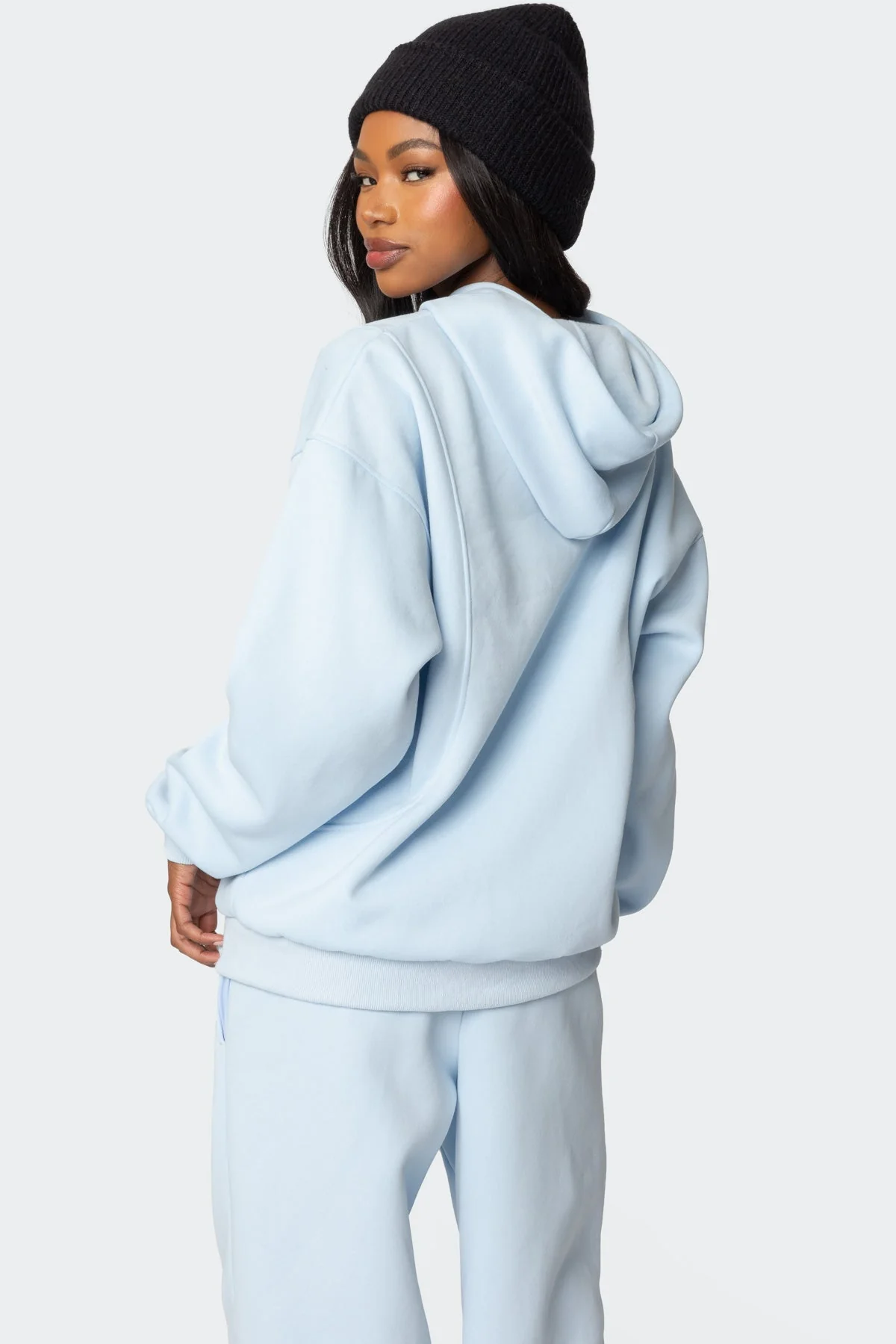 Light Blue Oversized Hoodie with Graphic Patch