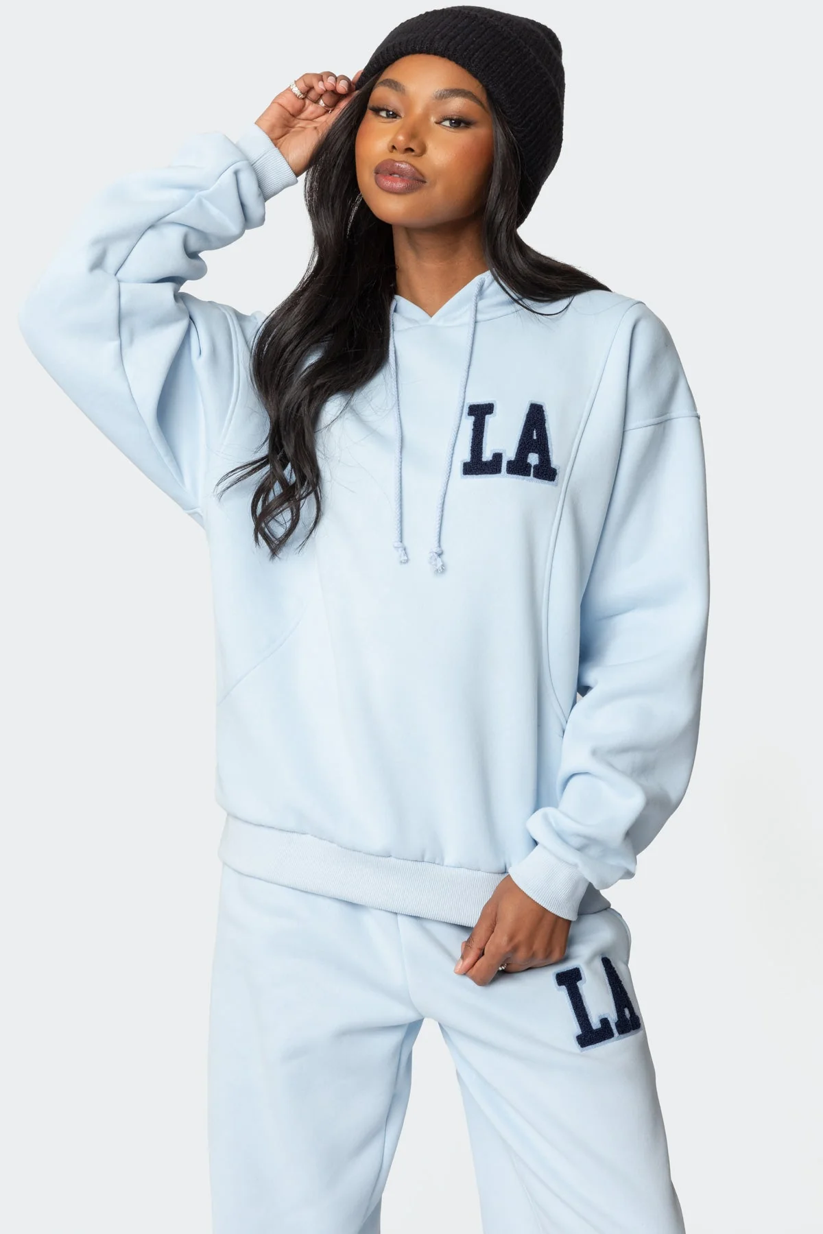 Light Blue Oversized Hoodie with Graphic Patch
