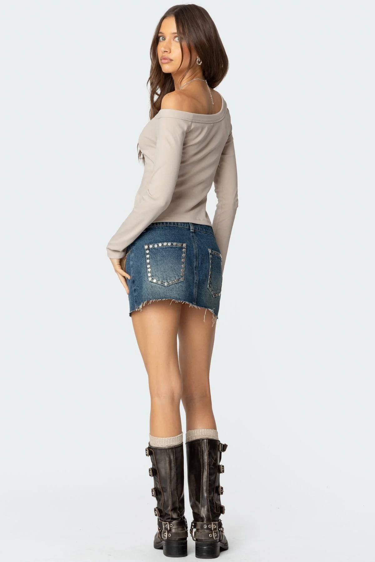 Beige Asymmetric Cotton Spandex Top - Womens Fashion