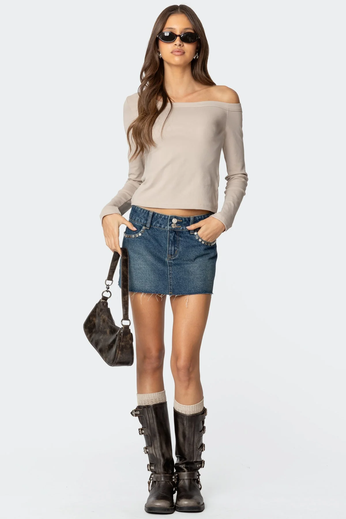 Beige Asymmetric Cotton Spandex Top - Womens Fashion