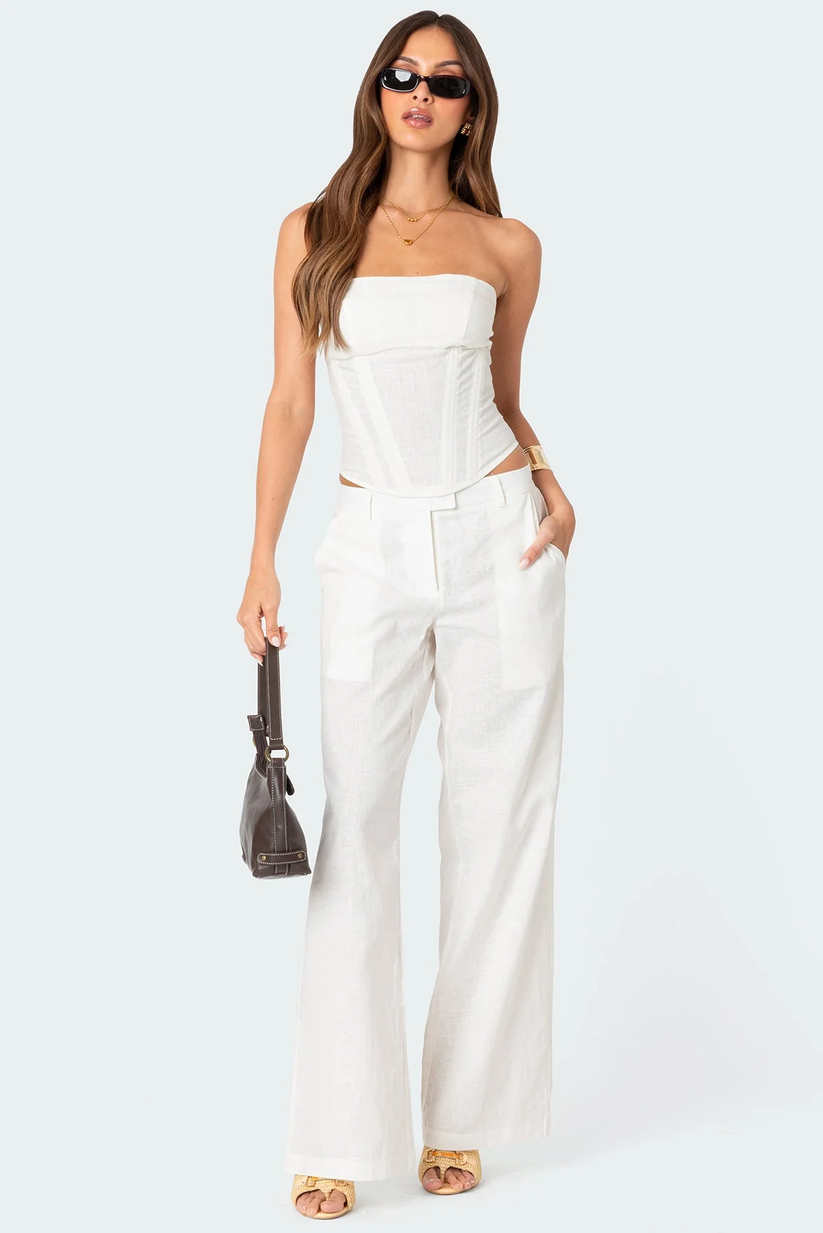 Cream Linen Look Pants set for Evening Wear XS-L