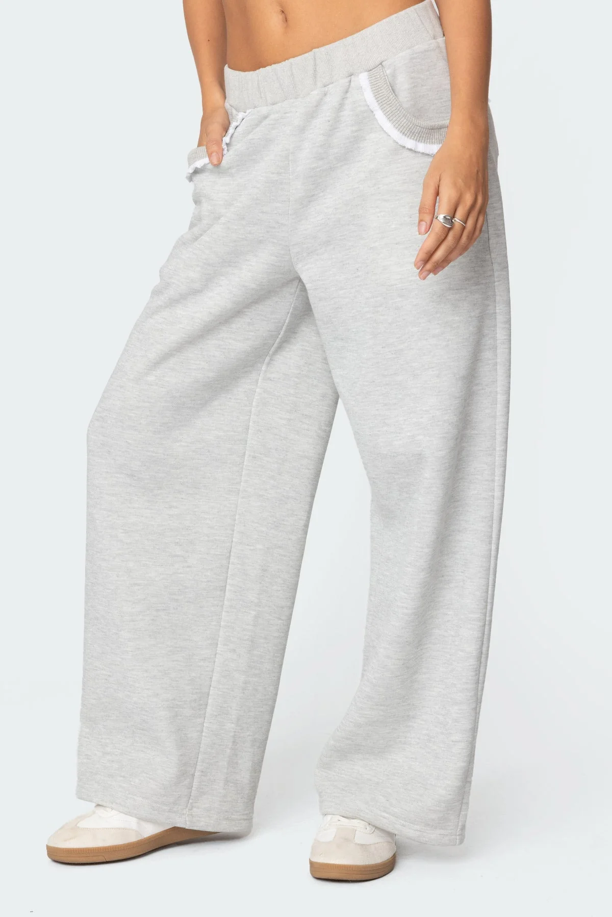 Gray Melange Ruffle Trim Sweatpants Women Lounge Set