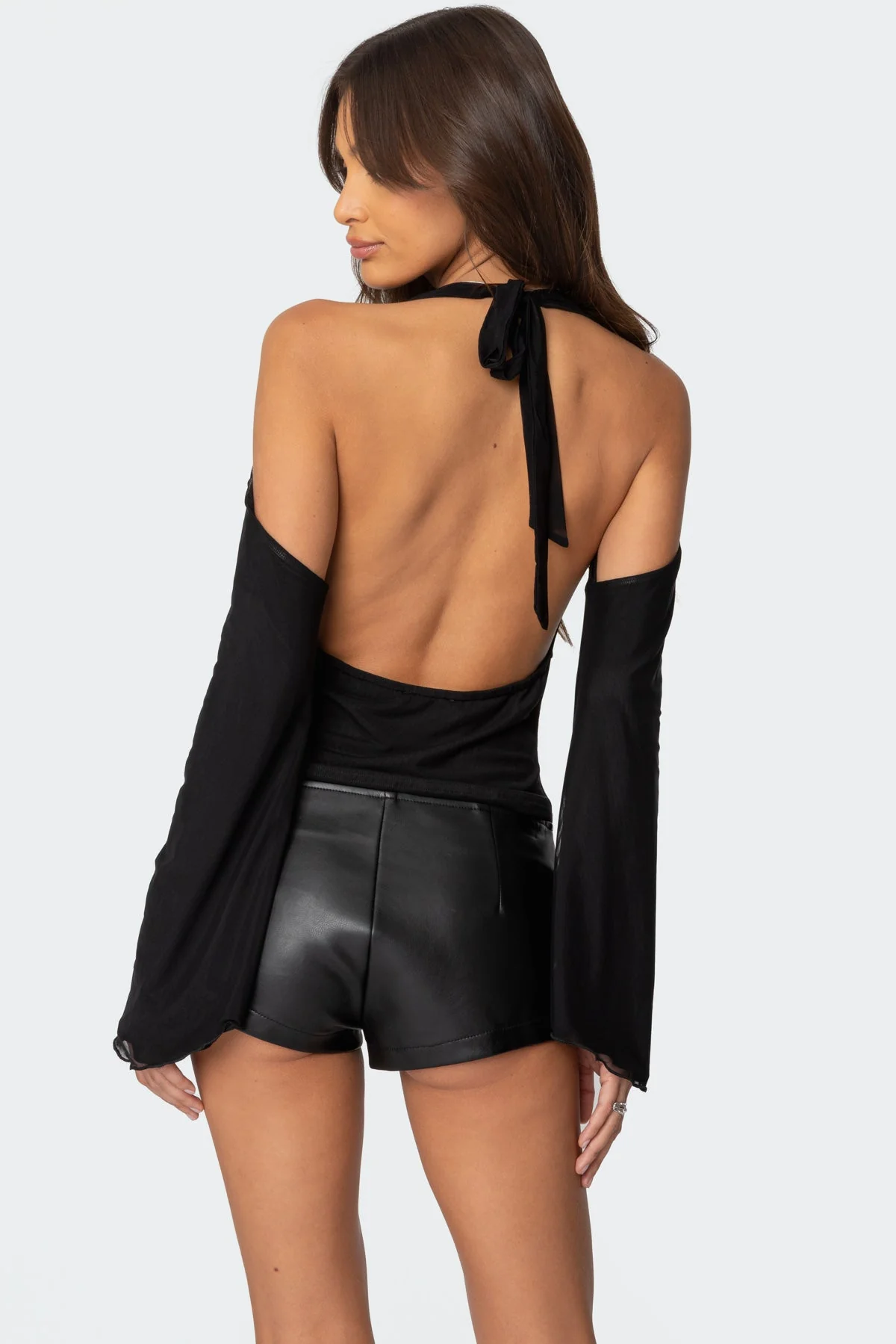 Black Cowl Neck Open Shoulder Top
